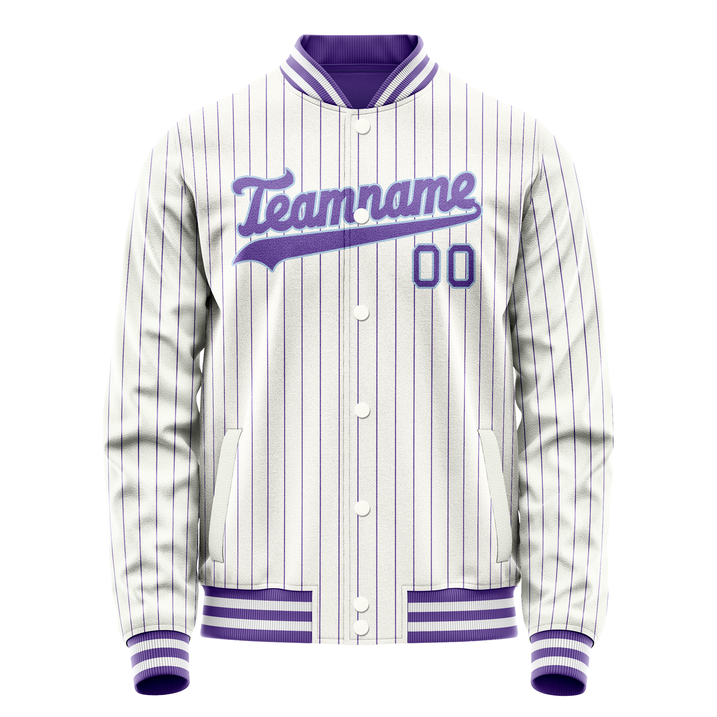 Custom White Purple Purple Pinstripe Varsity Letterman Jacket JA02240617JC493