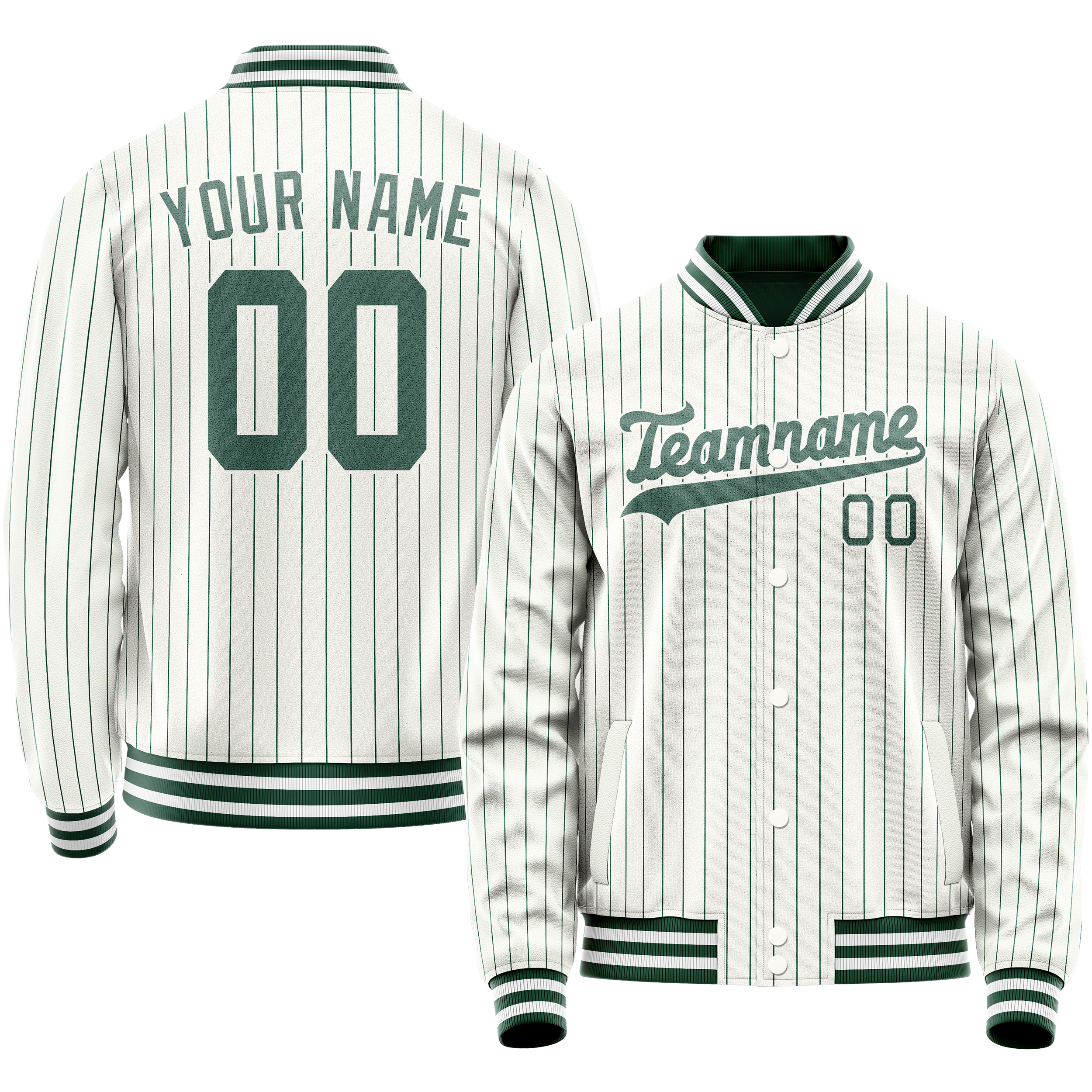 Custom White Teal Teal Pinstripe Varsity Letterman Jacket JA02240617JC486