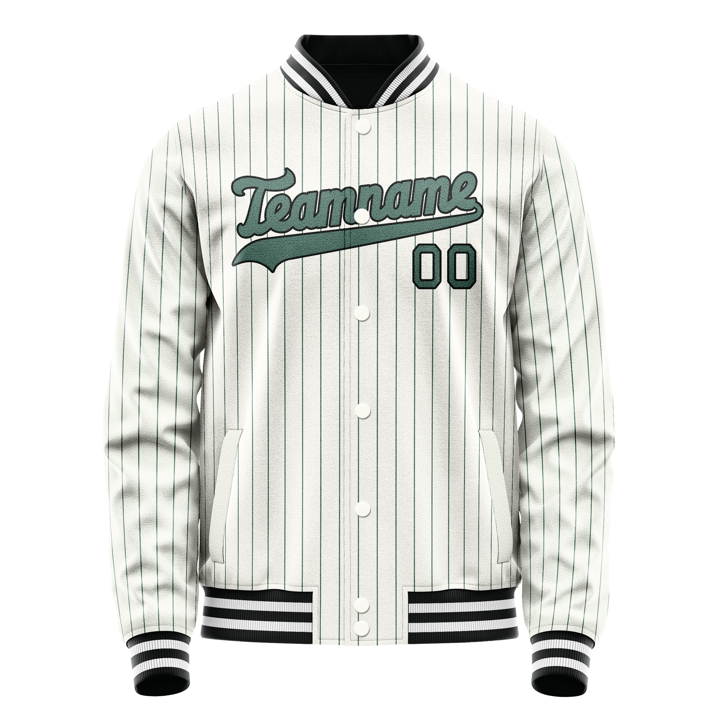 Custom White Teal Teal Pinstripe Varsity Letterman Jacket JA02240617JC480