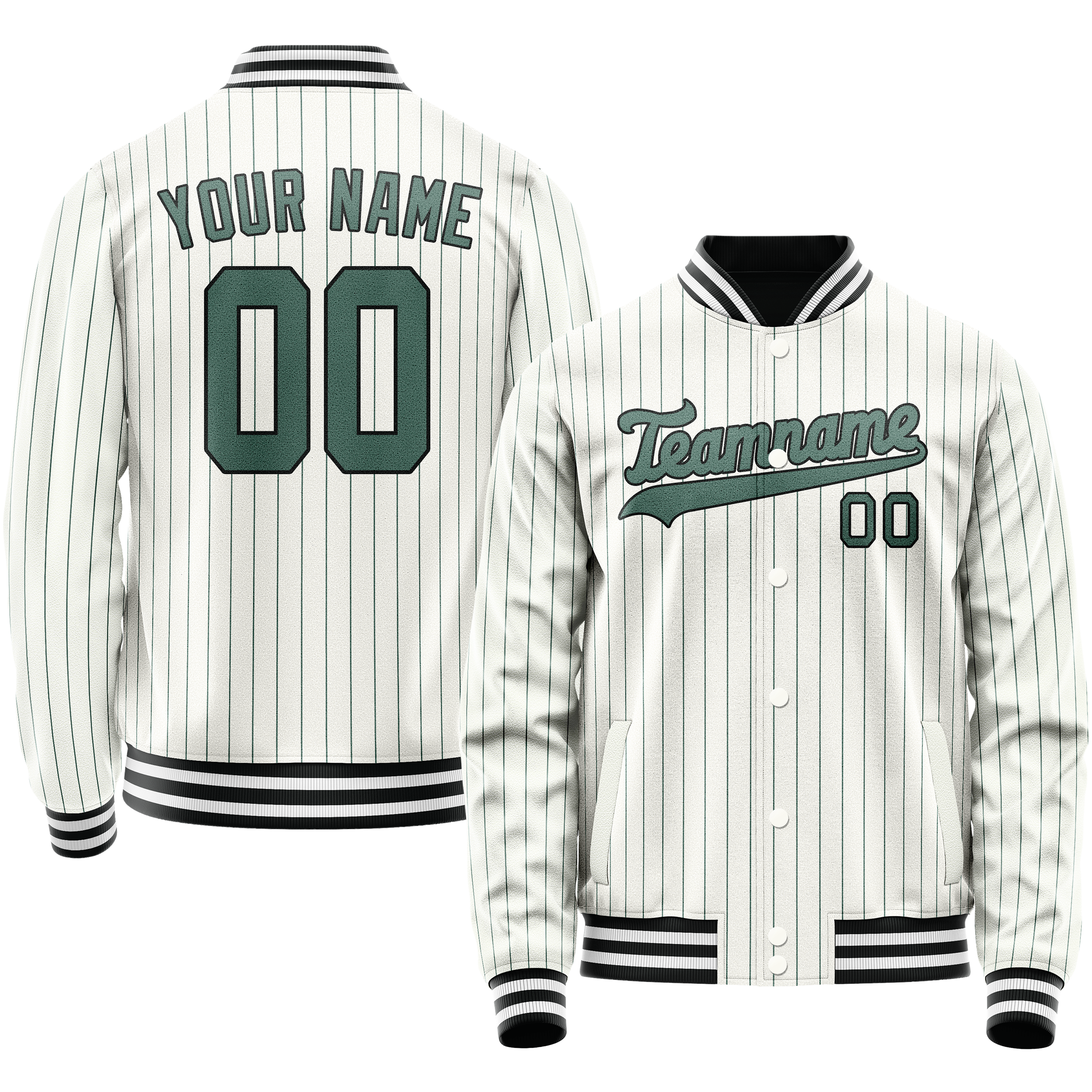 Custom White Teal Teal Pinstripe Varsity Letterman Jacket JA02240617JC480