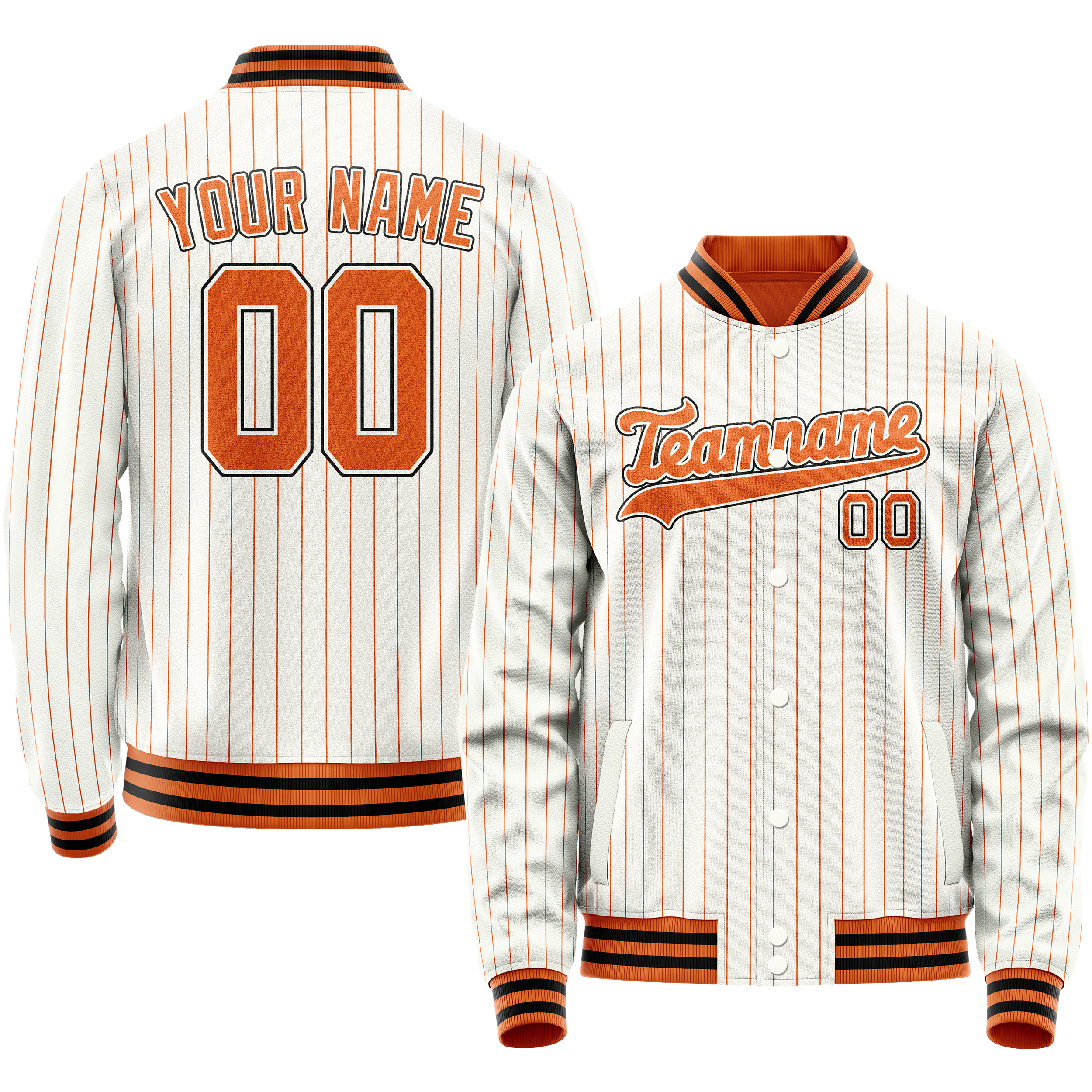 Custom White Orange Orange Pinstripe Varsity Letterman Jacket JA02240617JC483