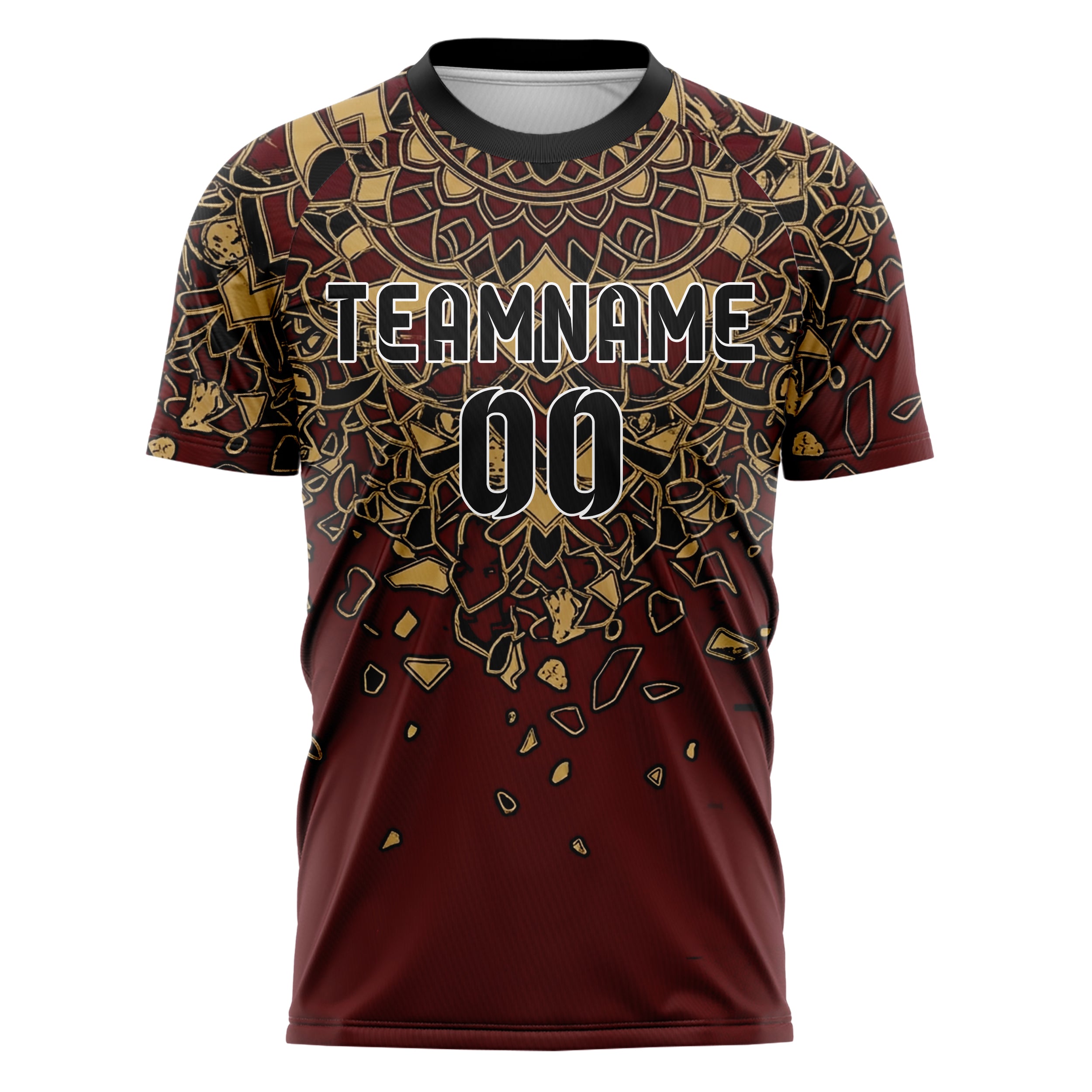 Deep Red Gold Black Porcelain Inlay Geometry Custom Soccer Jersey