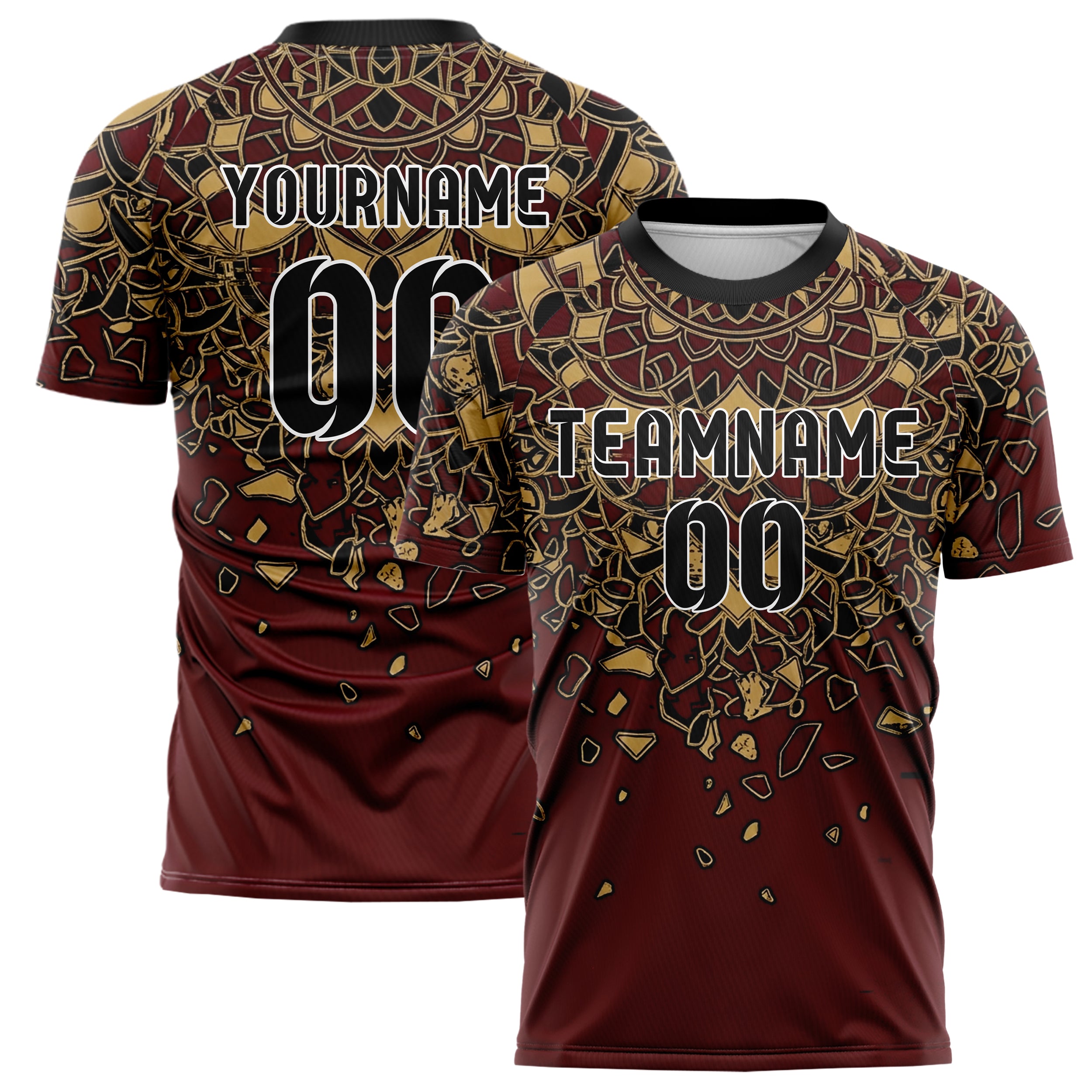 Deep Red Gold Black Porcelain Inlay Geometry Custom Soccer Jersey