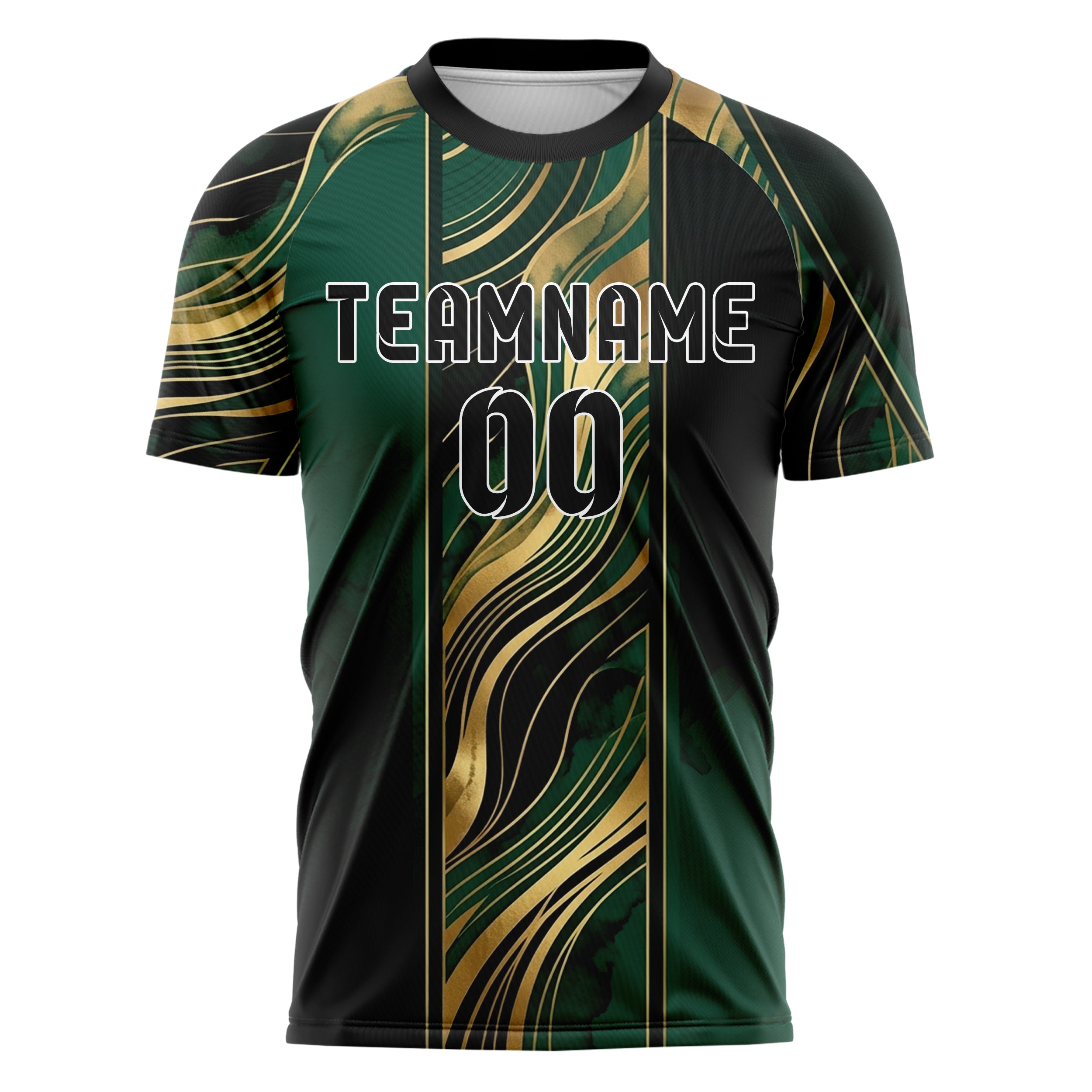 Emerald Gold Black Molten Metal Ribbon Custom Soccer Jersey
