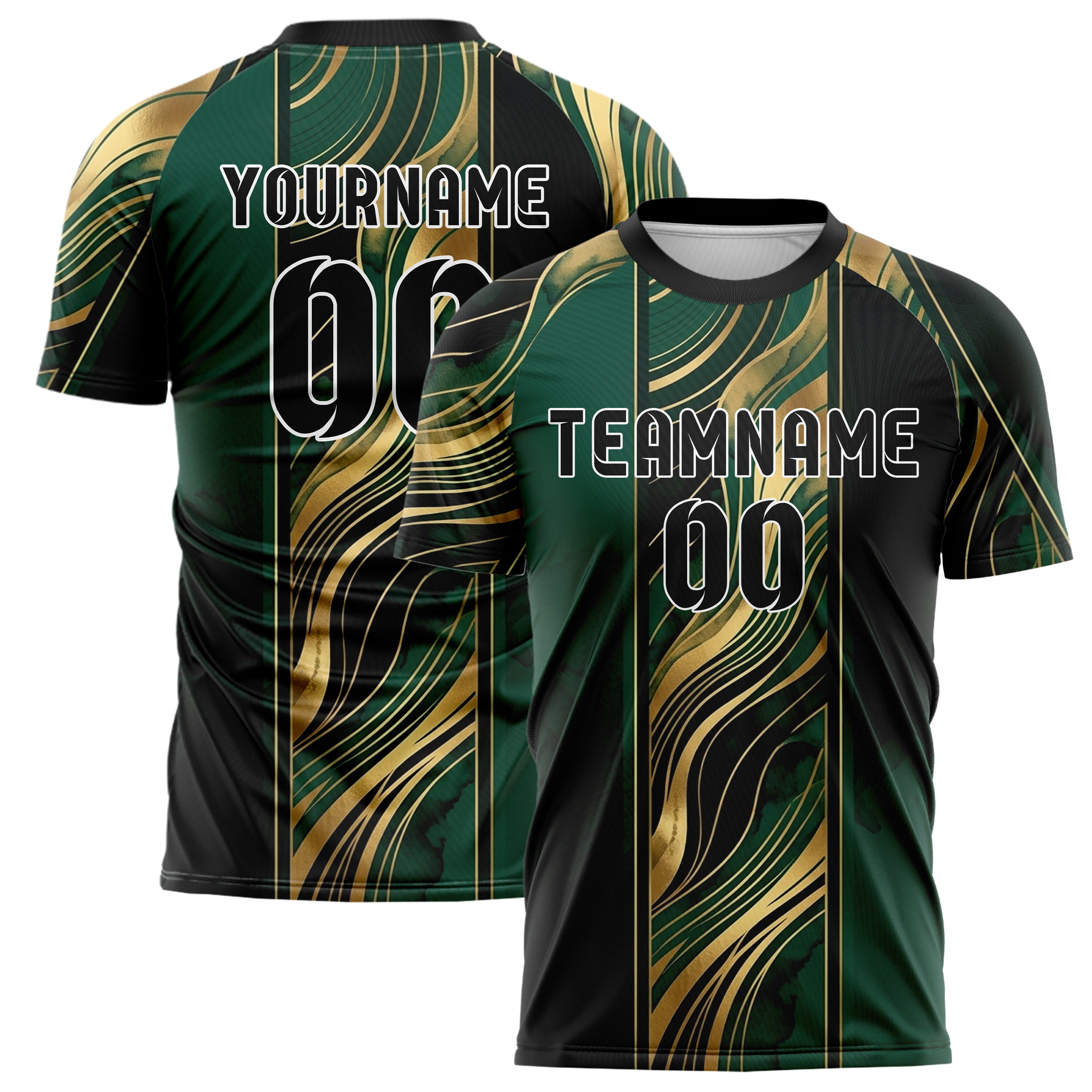 Emerald Gold Black Molten Metal Ribbon Custom Soccer Jersey