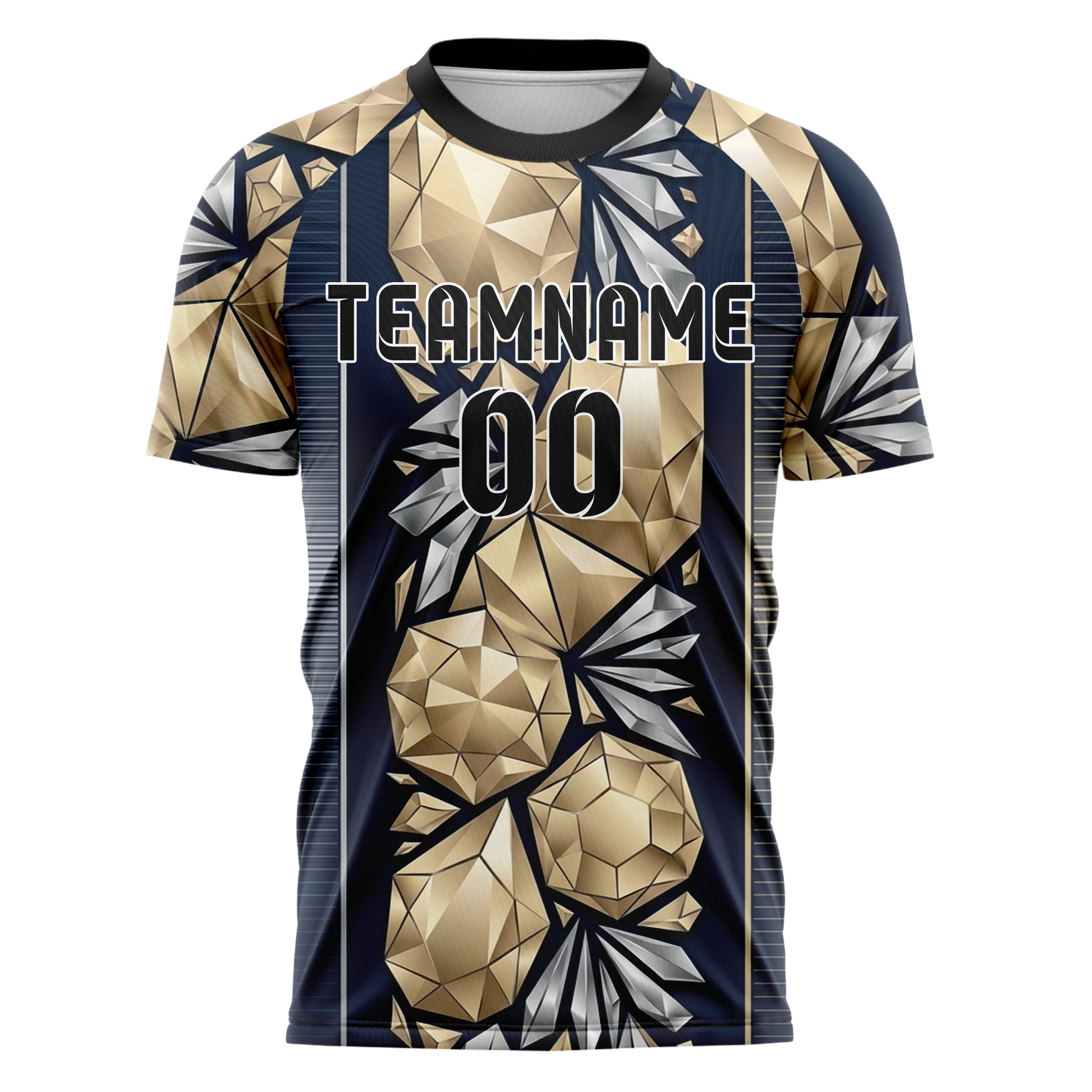 Navy Champagne Silver Jewelry Facet Cascade Custom Soccer Jersey