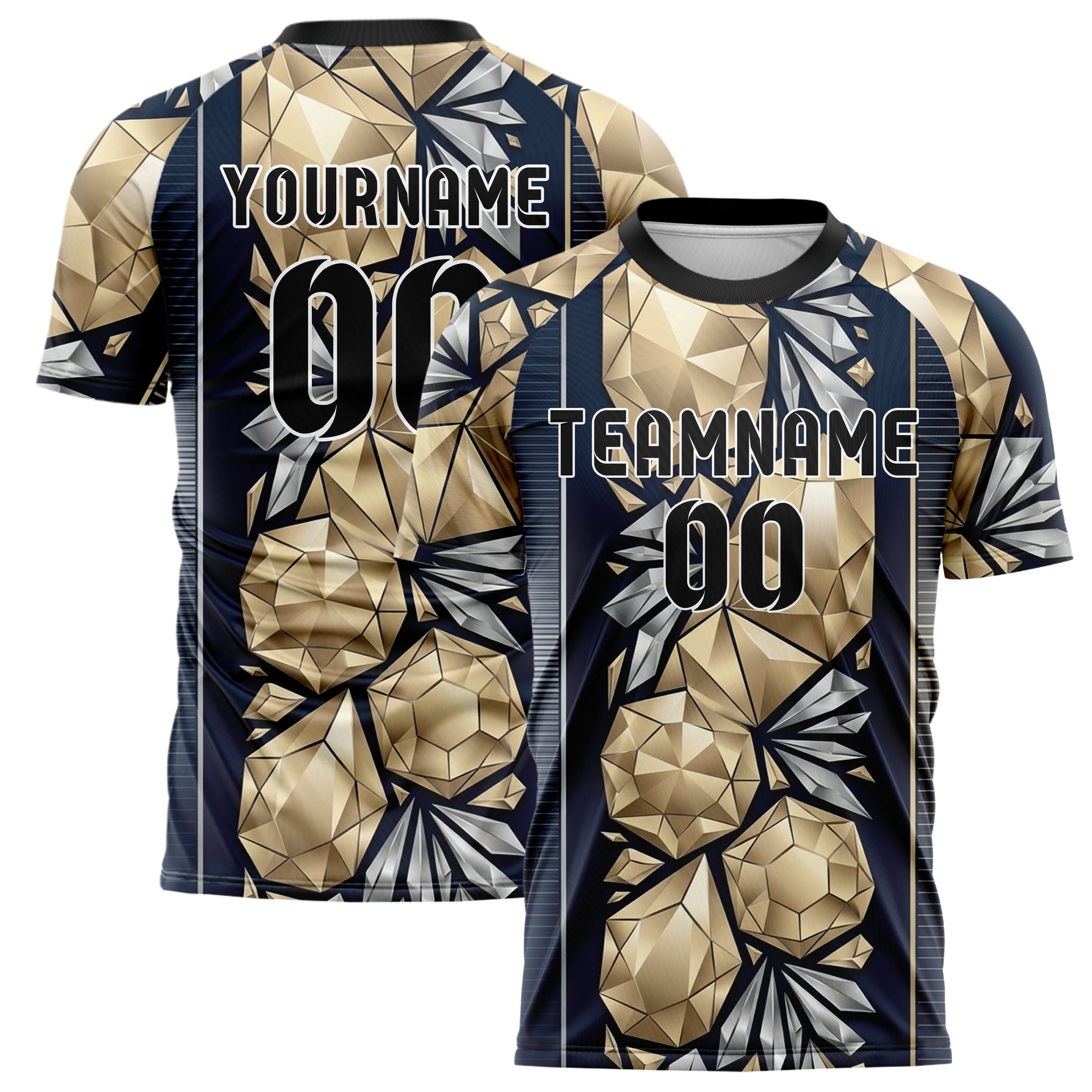 Navy Champagne Silver Jewelry Facet Cascade Custom Soccer Jersey