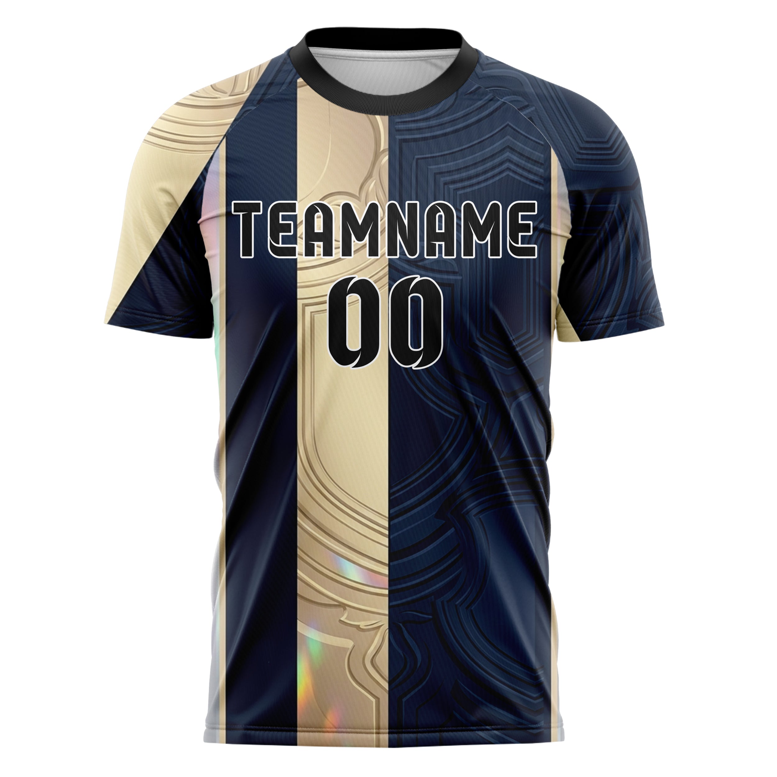 Navy Champagne Silver Embossed Crest Relief Custom Soccer Jersey
