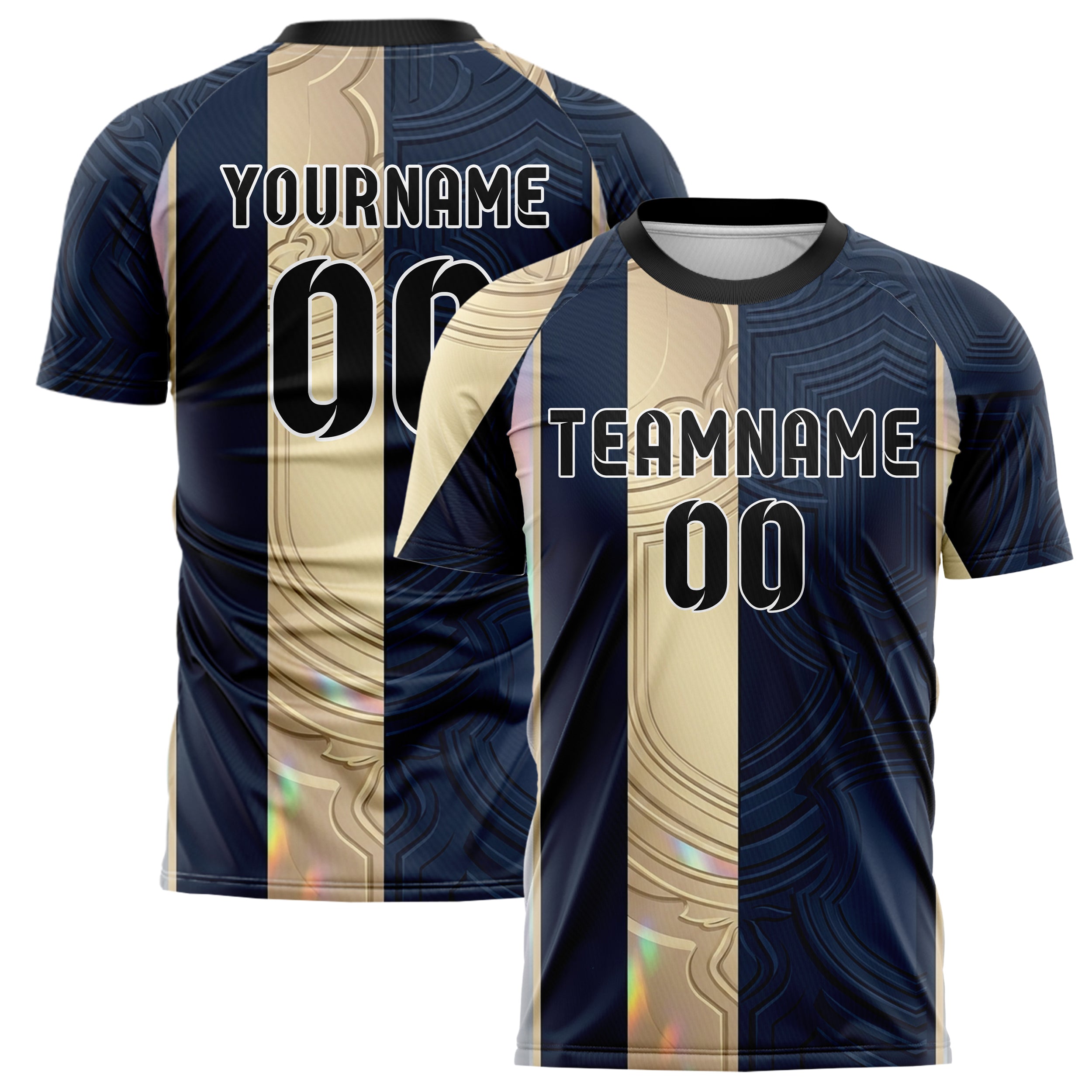 Navy Champagne Silver Embossed Crest Relief Custom Soccer Jersey