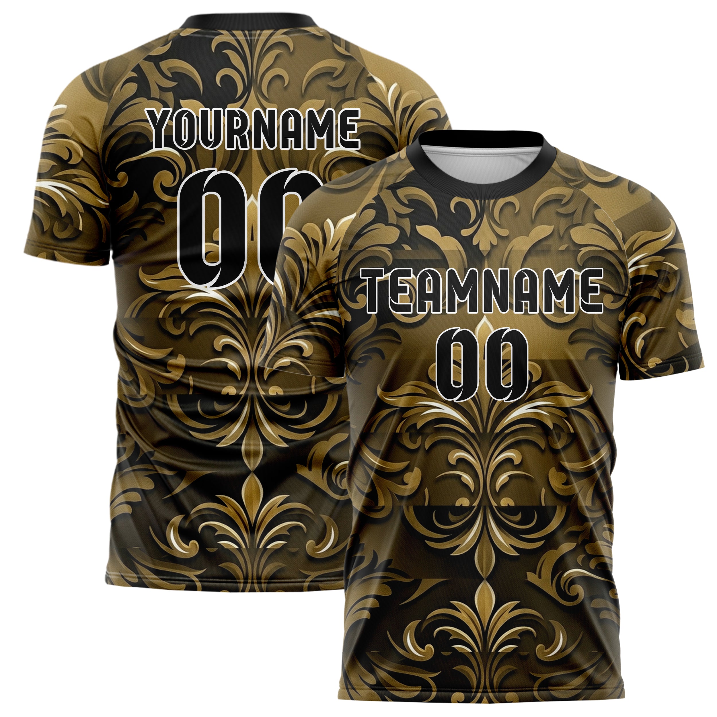 Black Gold White Velvet Baroque Shadow Custom Soccer Jersey