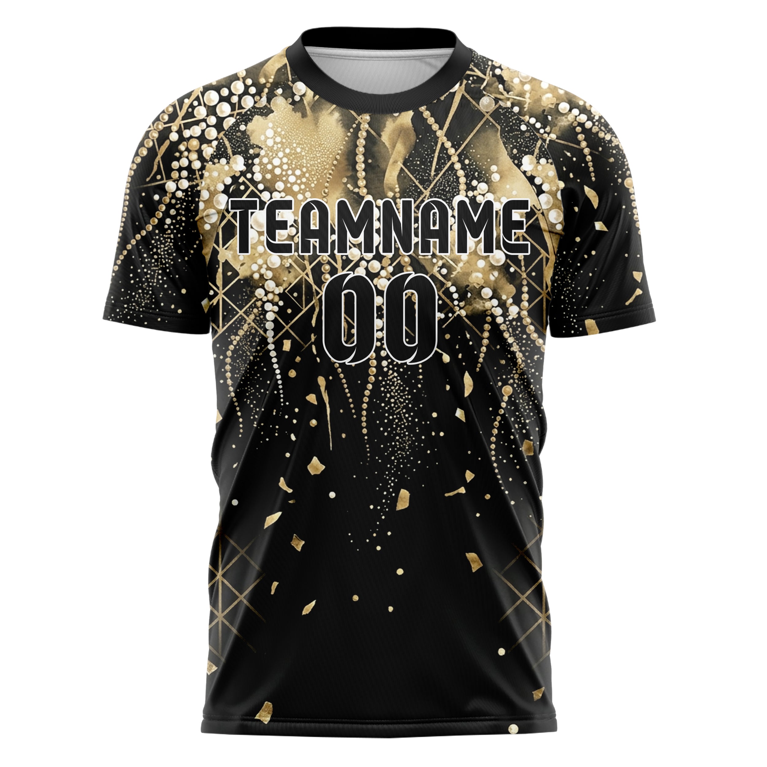 Black Gold White Champagne Bubble Lattice Custom Soccer Jersey