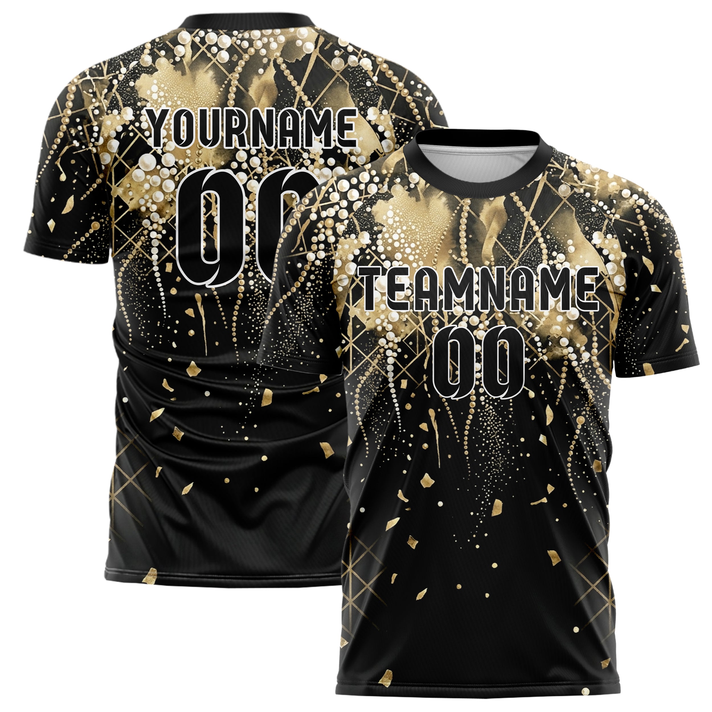 Black Gold White Champagne Bubble Lattice Custom Soccer Jersey