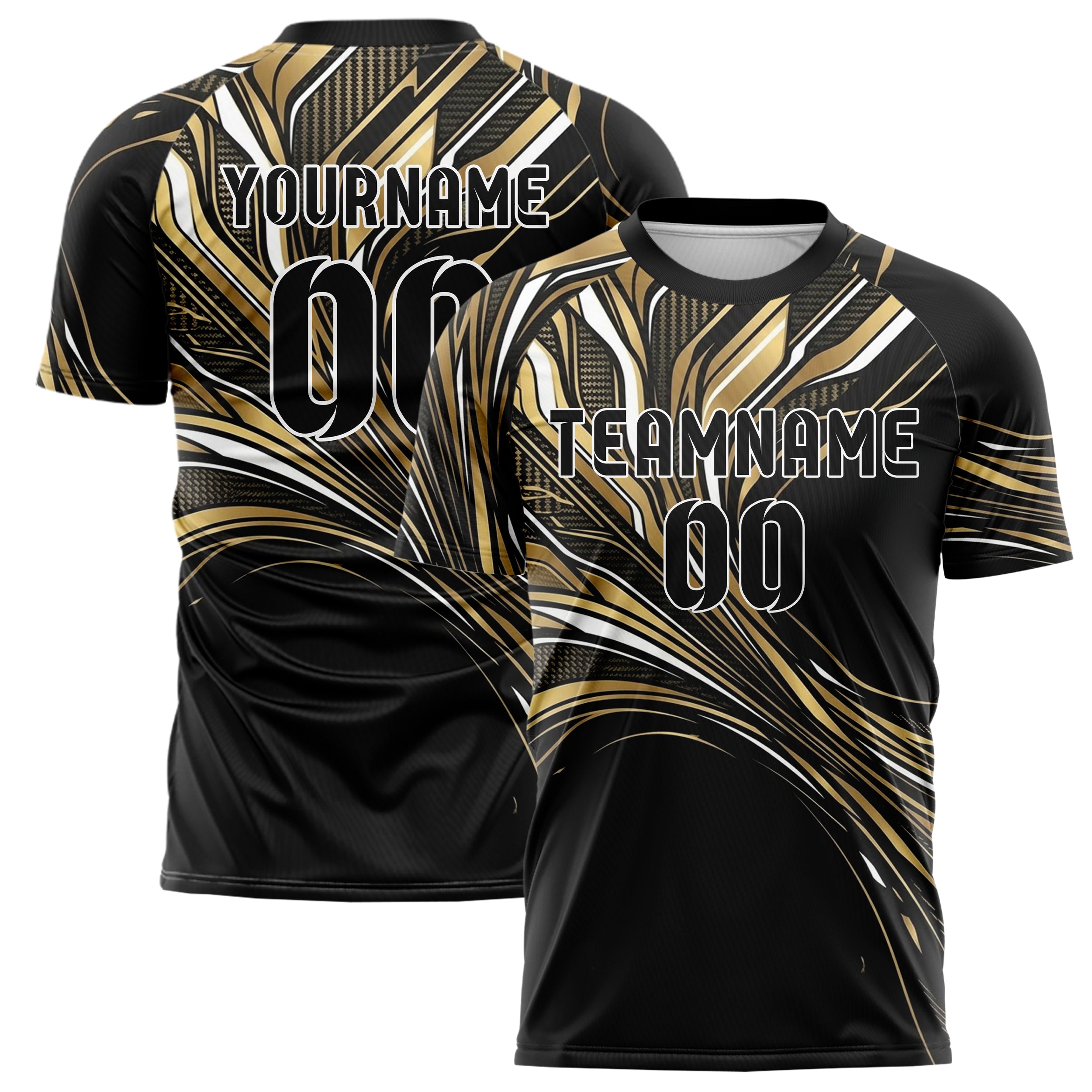 Black Gold White Carbon Satin Armor Custom Soccer Jersey