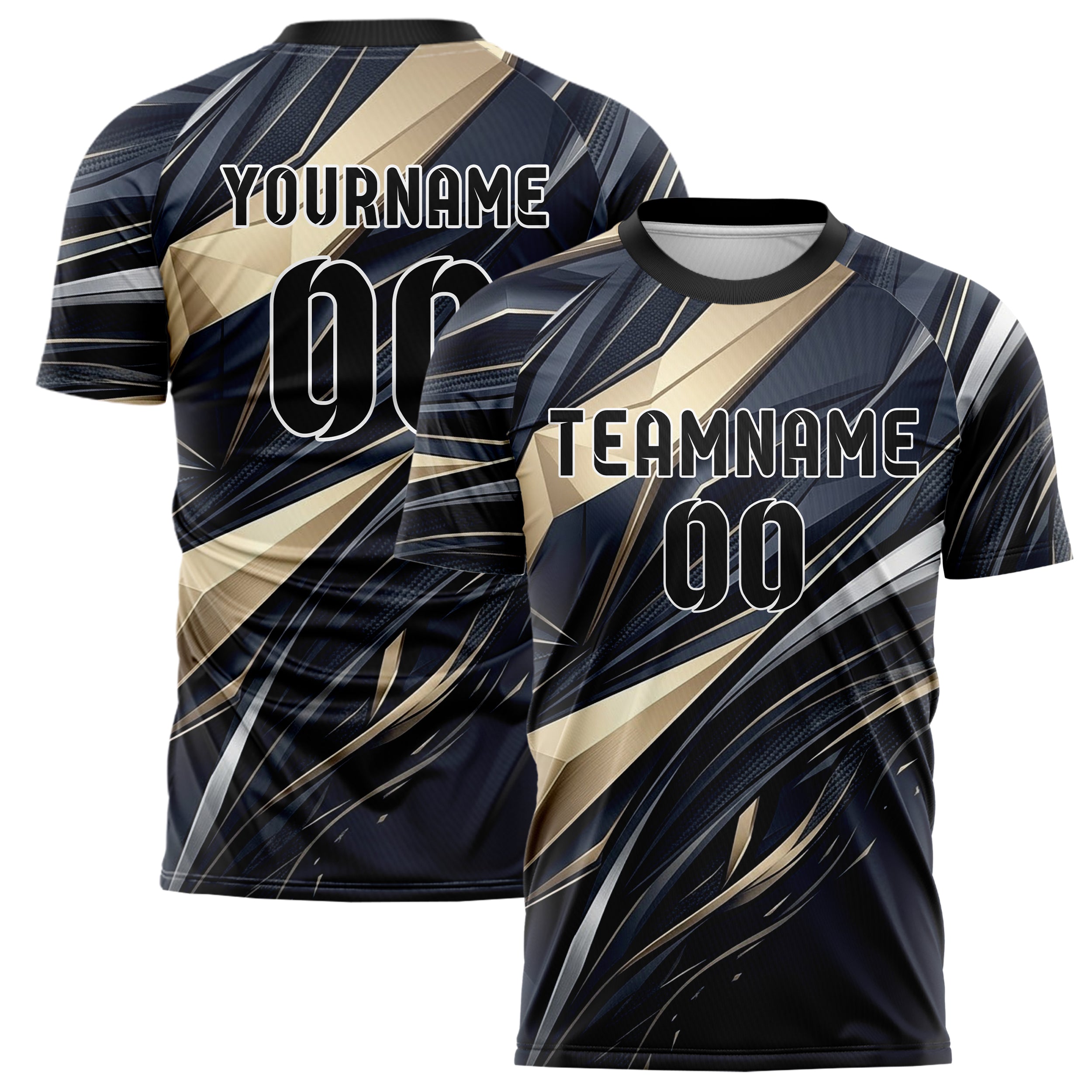 Navy Champagne Silver Black Gold Monolith Custom Soccer Jersey
