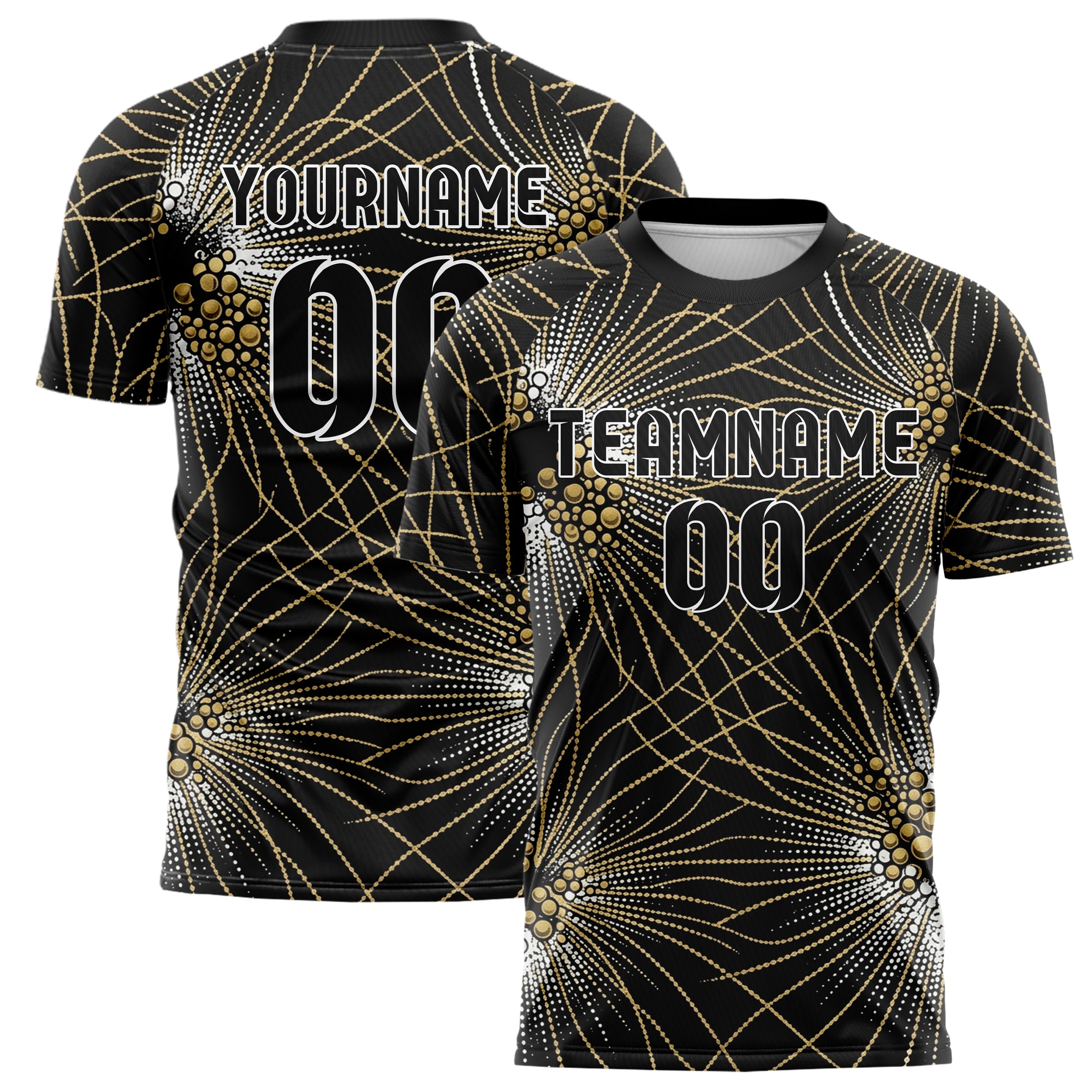 Black Gold White Champagne Bubble Lattice Custom Soccer Jersey