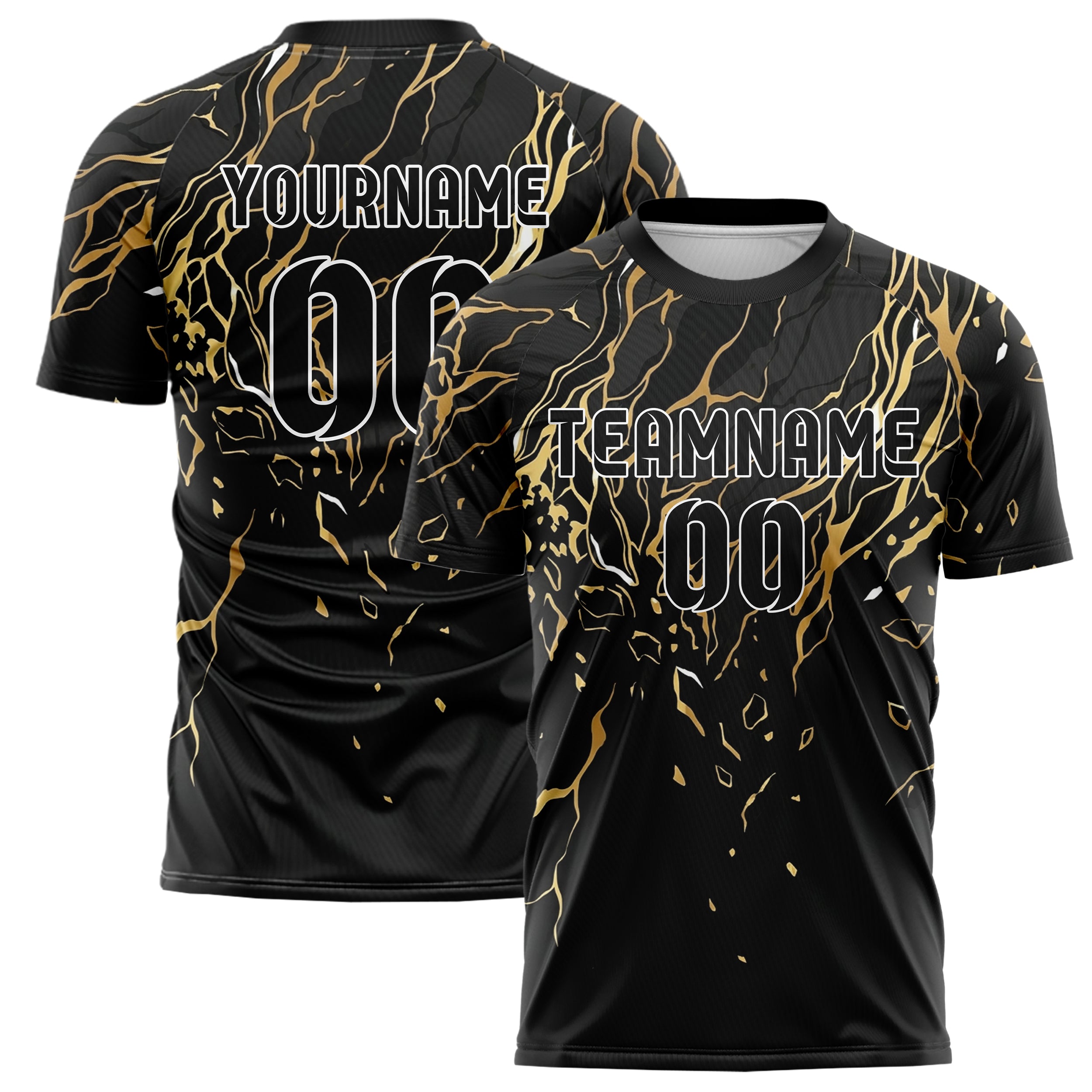 Black Gold White Onyx Marble Veining Custom Soccer Jersey