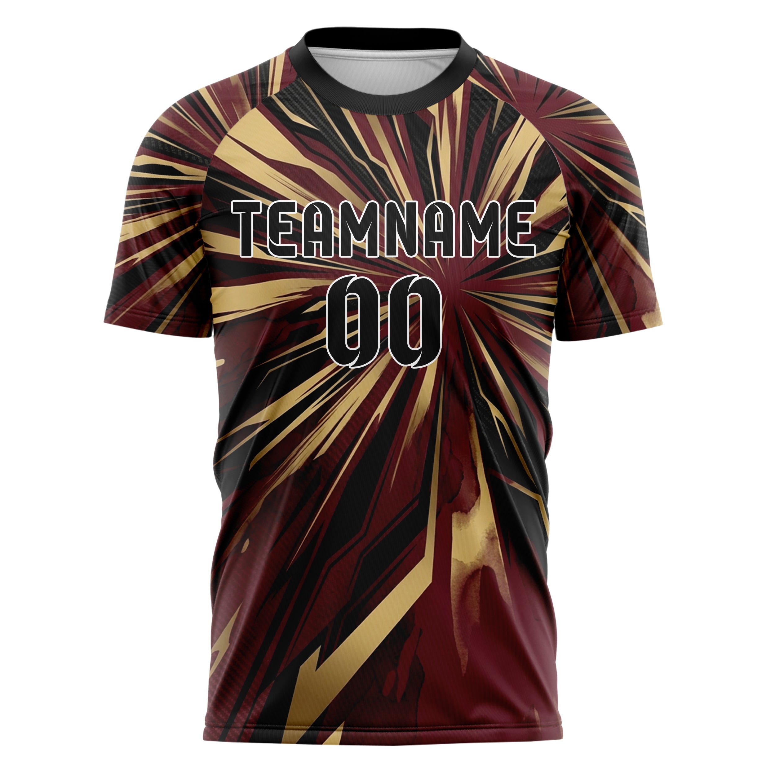 Deep Red Gold Black Carbon Satin Armor Custom Soccer Jersey