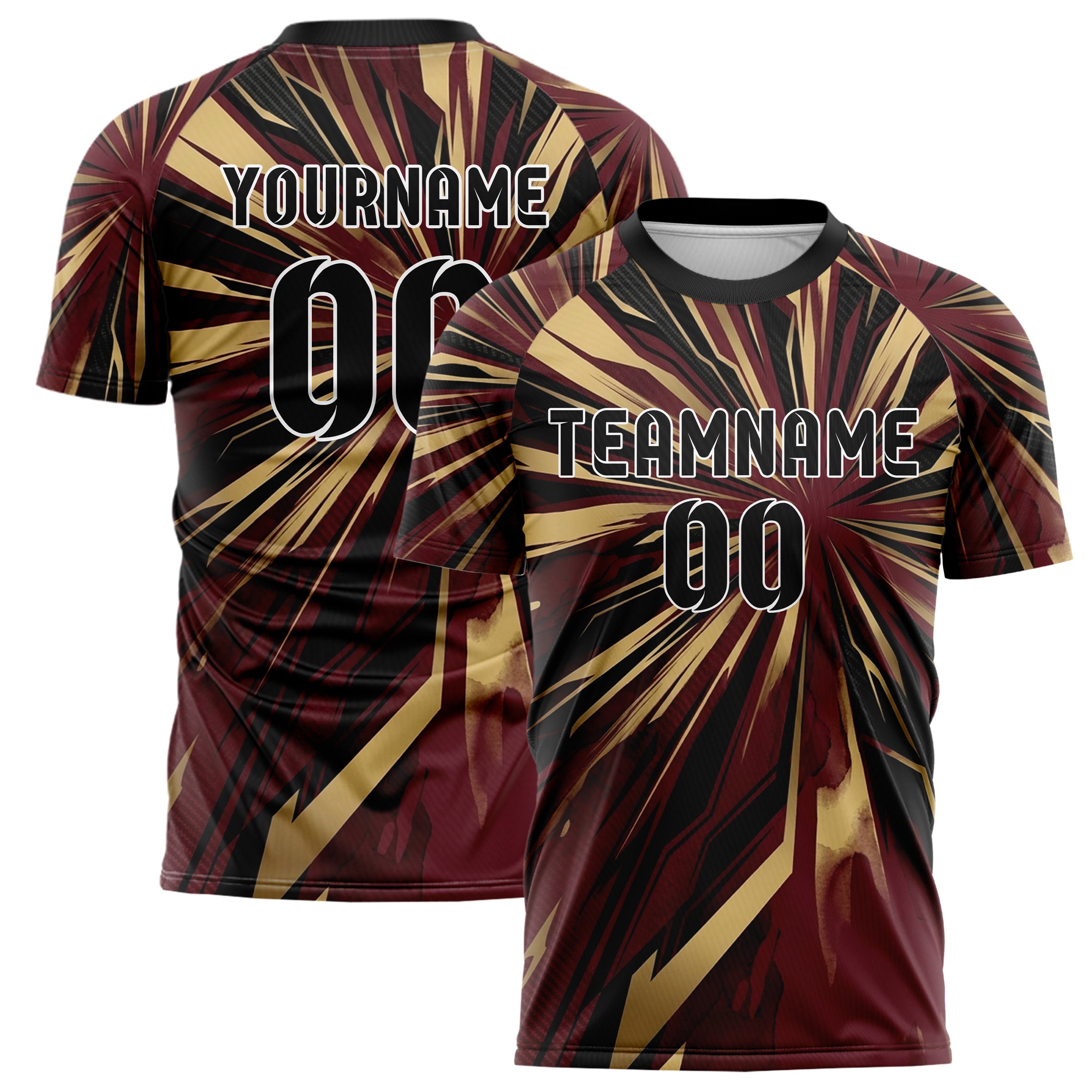Deep Red Gold Black Carbon Satin Armor Custom Soccer Jersey