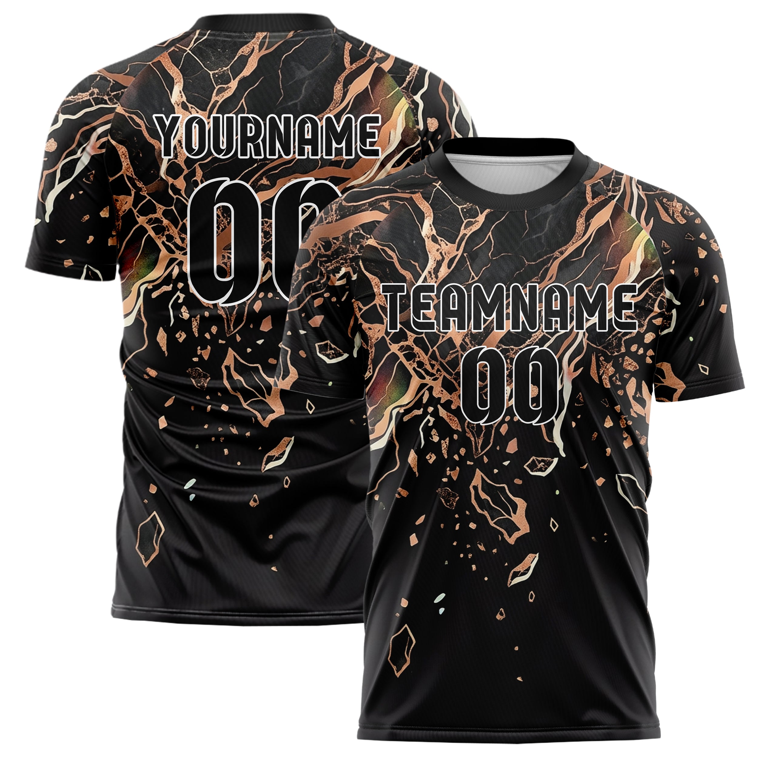 Black Copper Ivory Onyx Marble Veining Custom Soccer Jersey