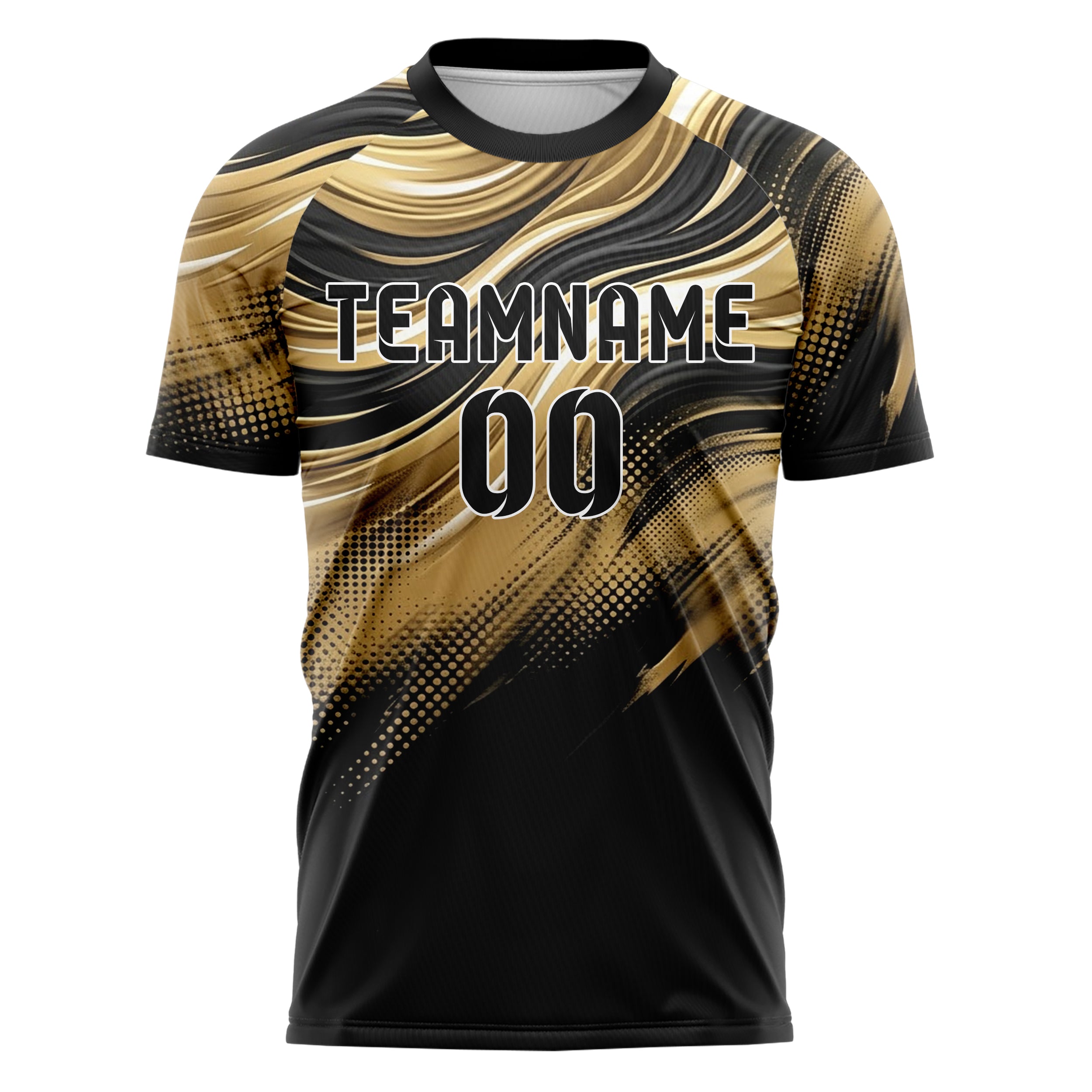 Black Gold White Silk Wave Drapery Custom Soccer Jersey