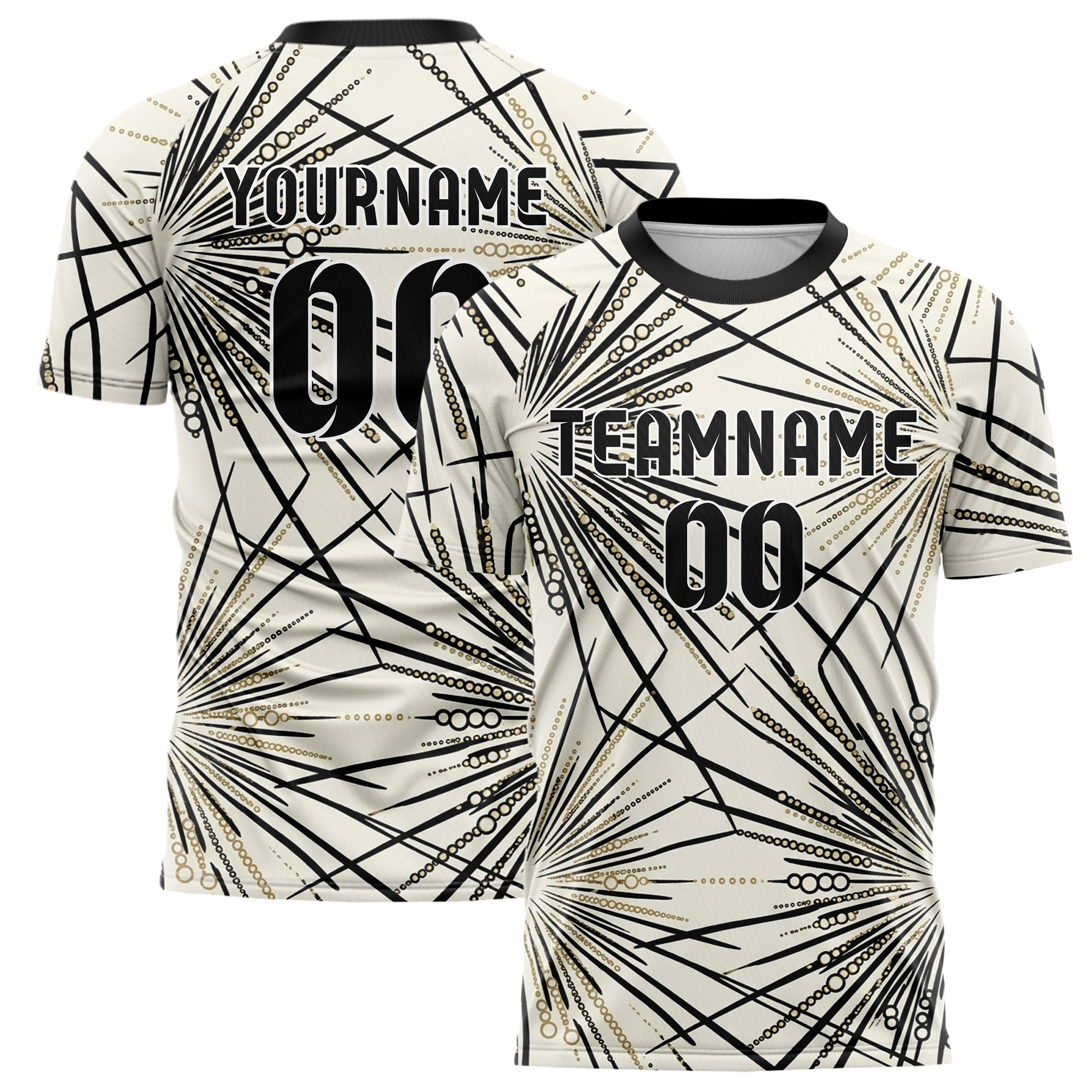 Ivory Black Gold Champagne Bubble Lattice Custom Soccer Jersey