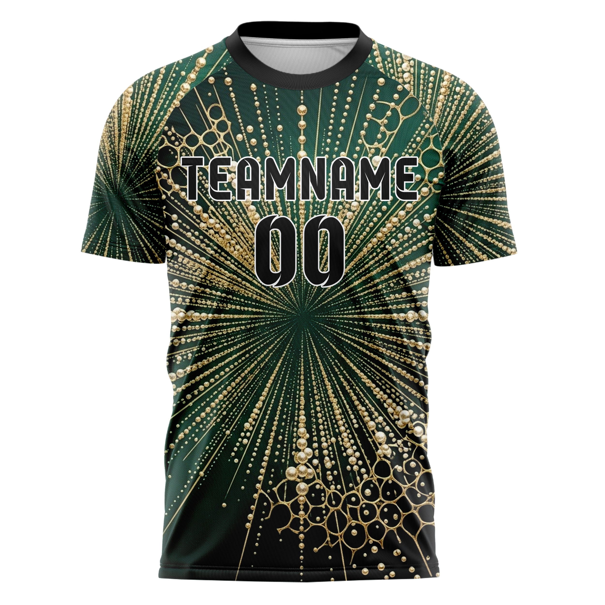 Emerald Gold Black Champagne Bubble Lattice Custom Soccer Jersey
