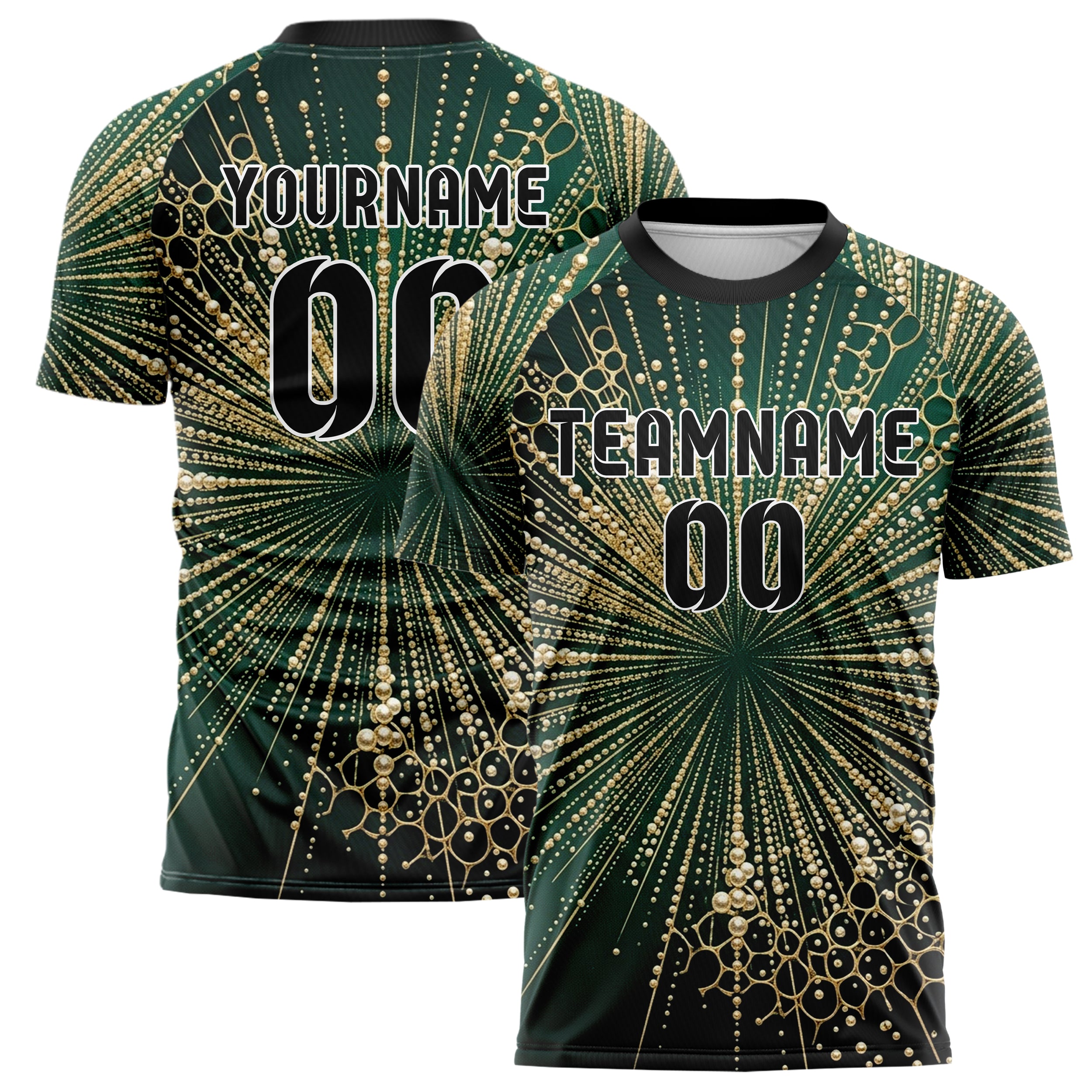 Emerald Gold Black Champagne Bubble Lattice Custom Soccer Jersey