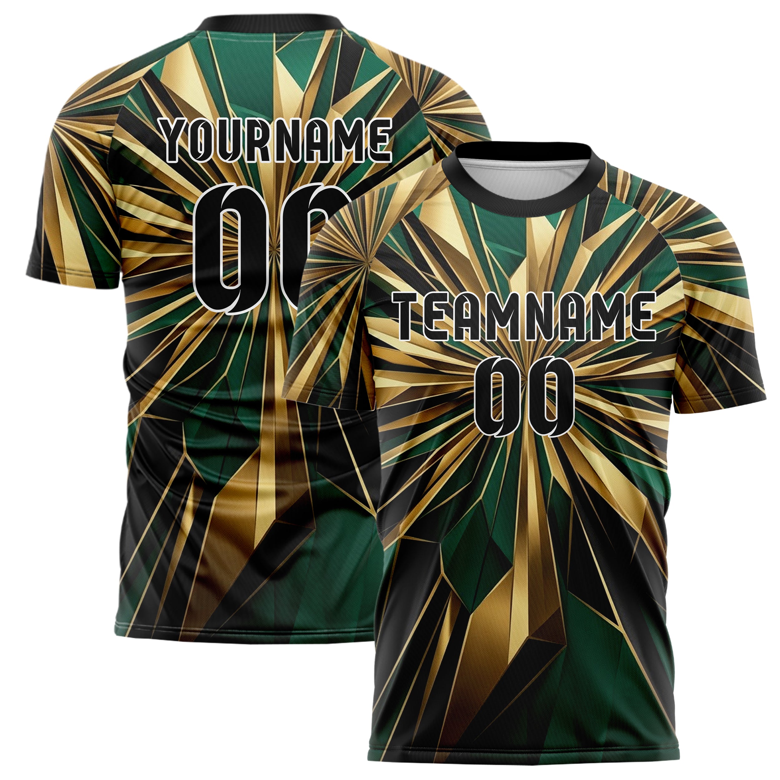 Emerald Gold Black Black Gold Monolith Custom Soccer Jersey