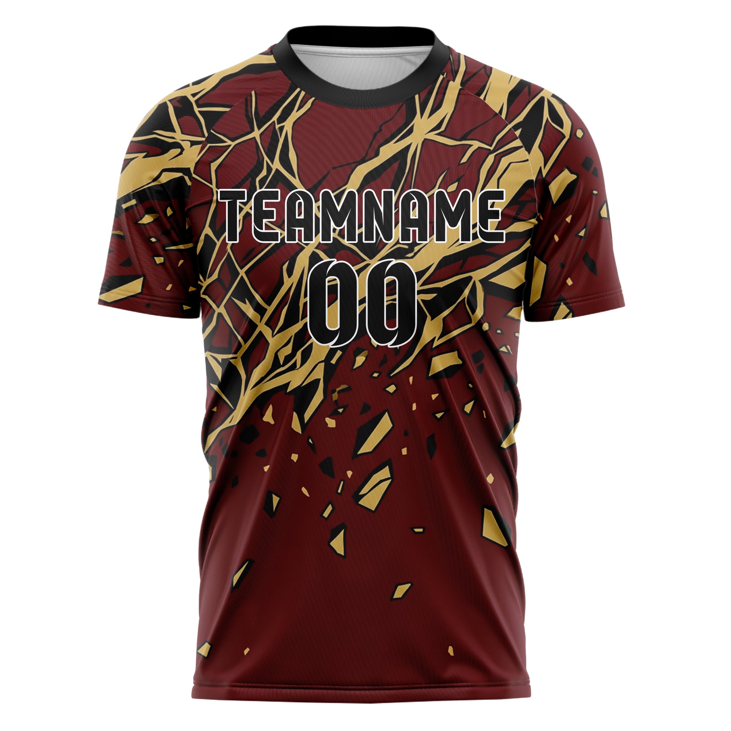 Deep Red Gold Black Onyx Marble Veining Custom Soccer Jersey