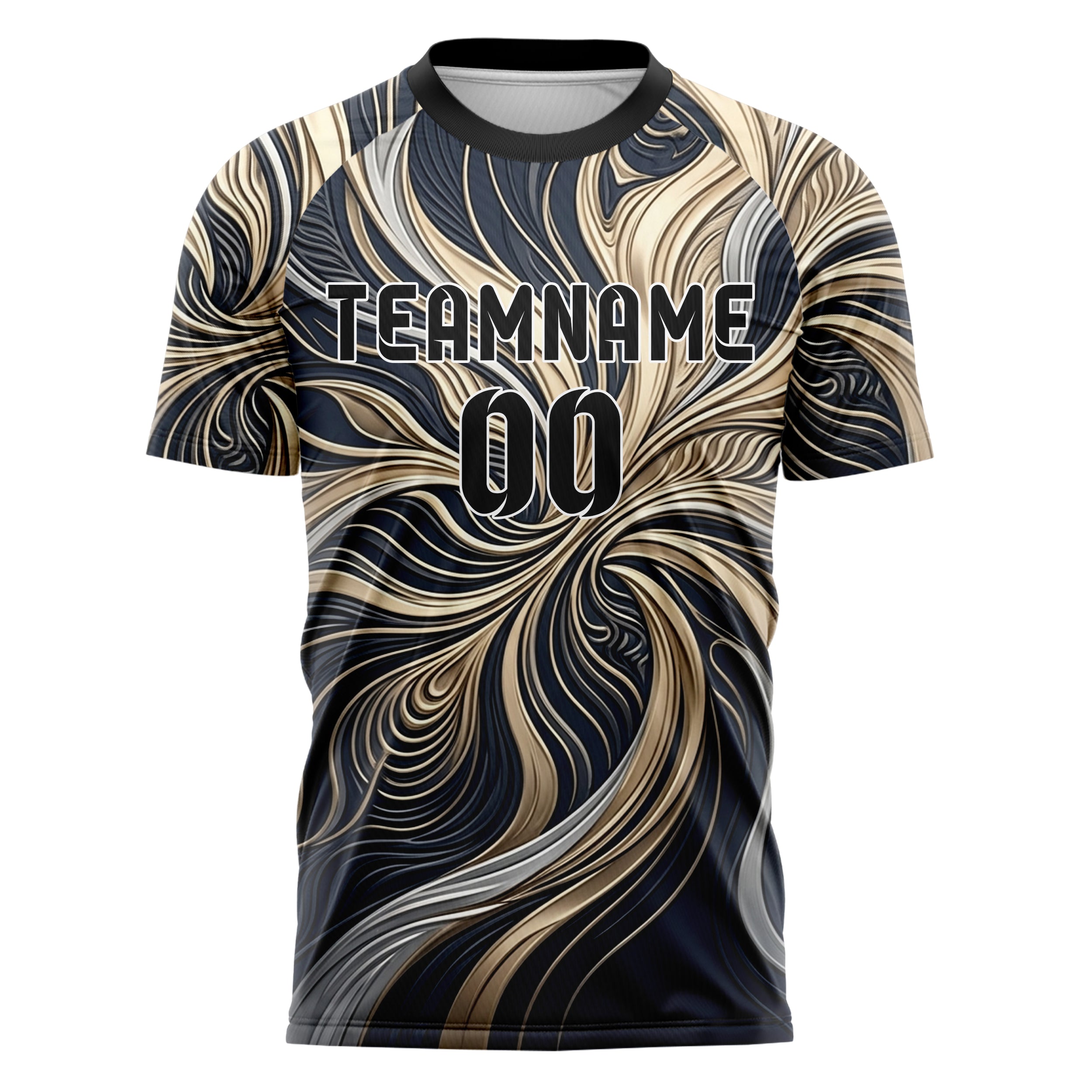 Navy Champagne Silver Molten Metal Ribbon Custom Soccer Jersey