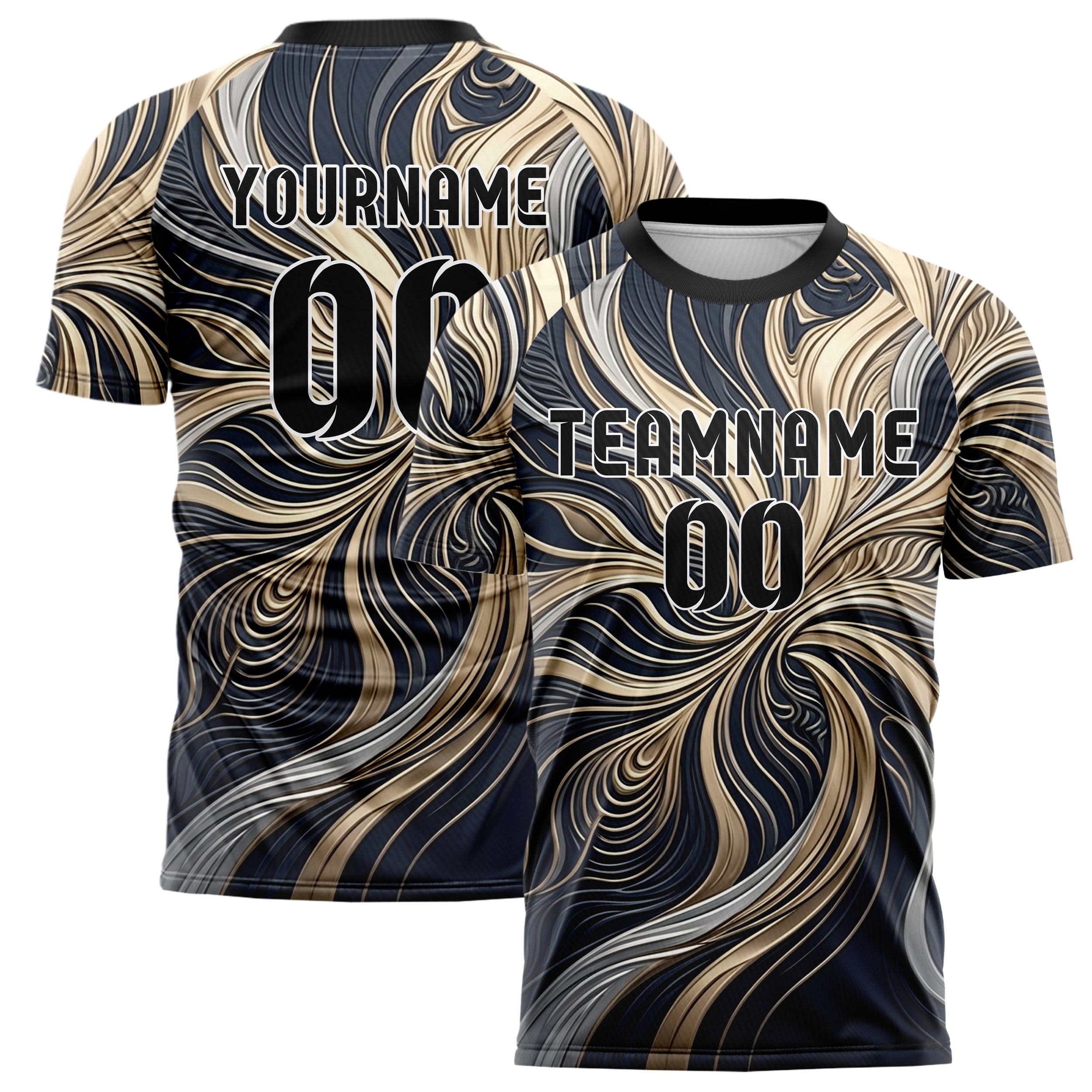 Navy Champagne Silver Molten Metal Ribbon Custom Soccer Jersey