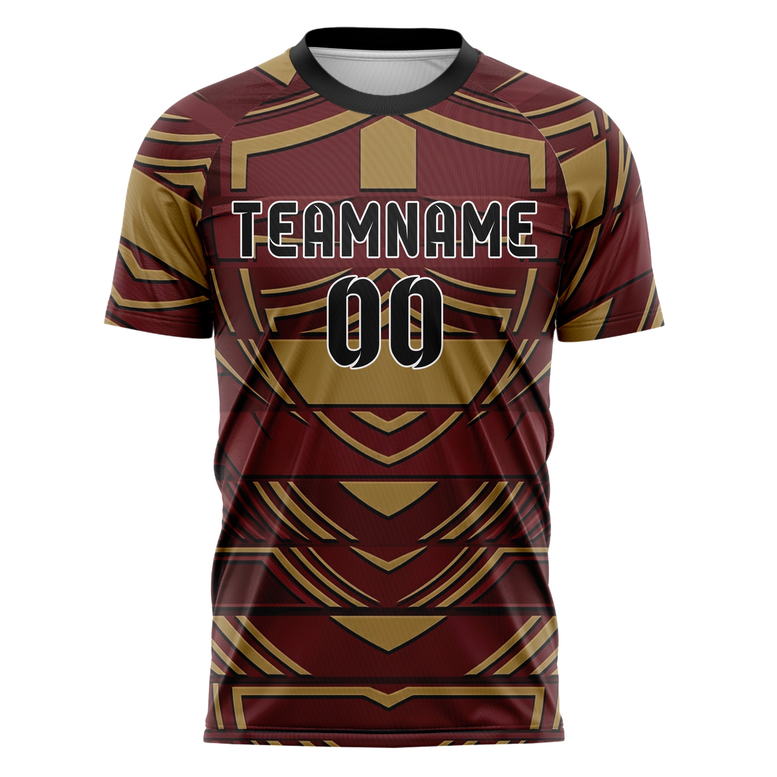 Deep Red Gold Black Embossed Crest Relief Custom Soccer Jersey
