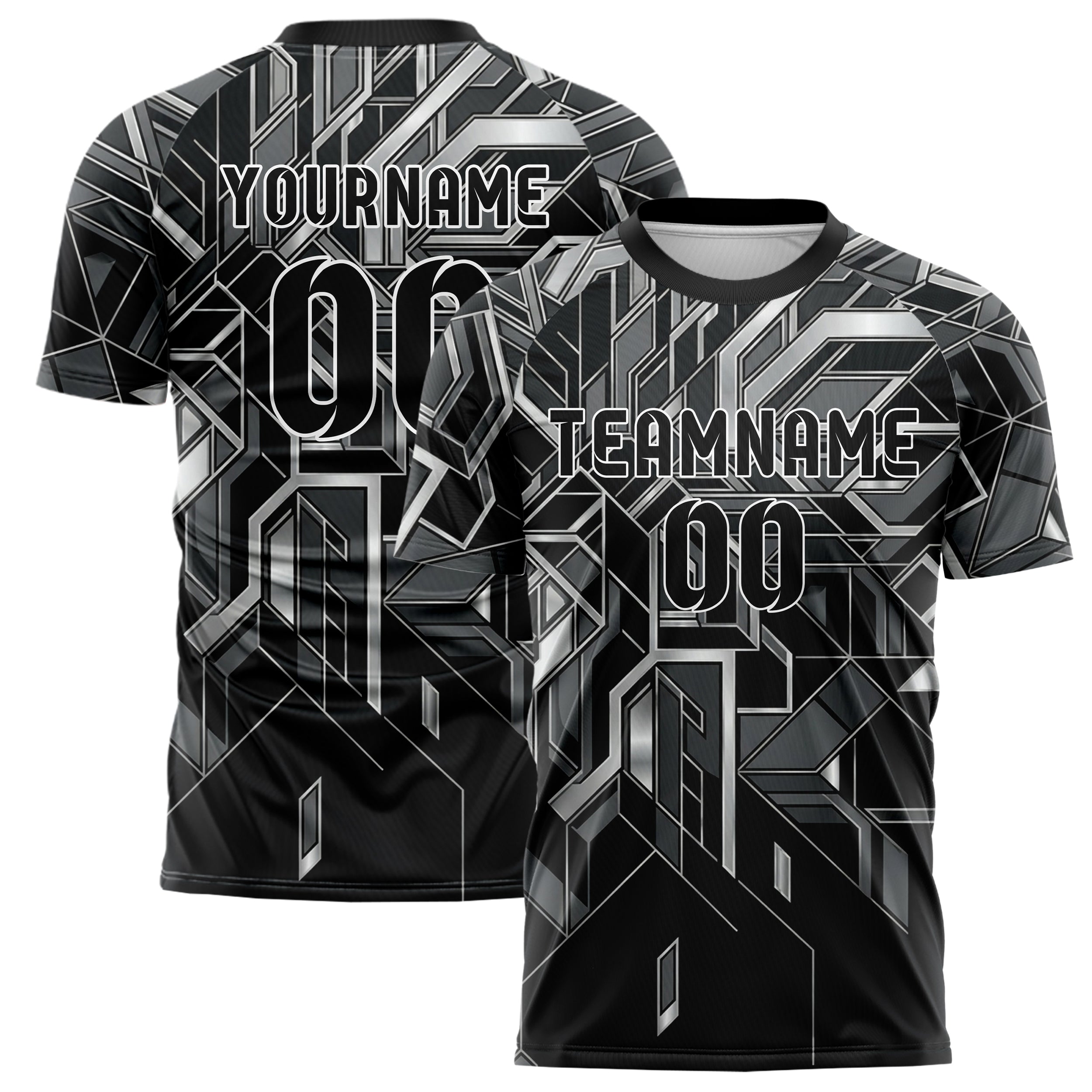 Black Silver Graphite Porcelain Inlay Geometry Custom Soccer Jersey