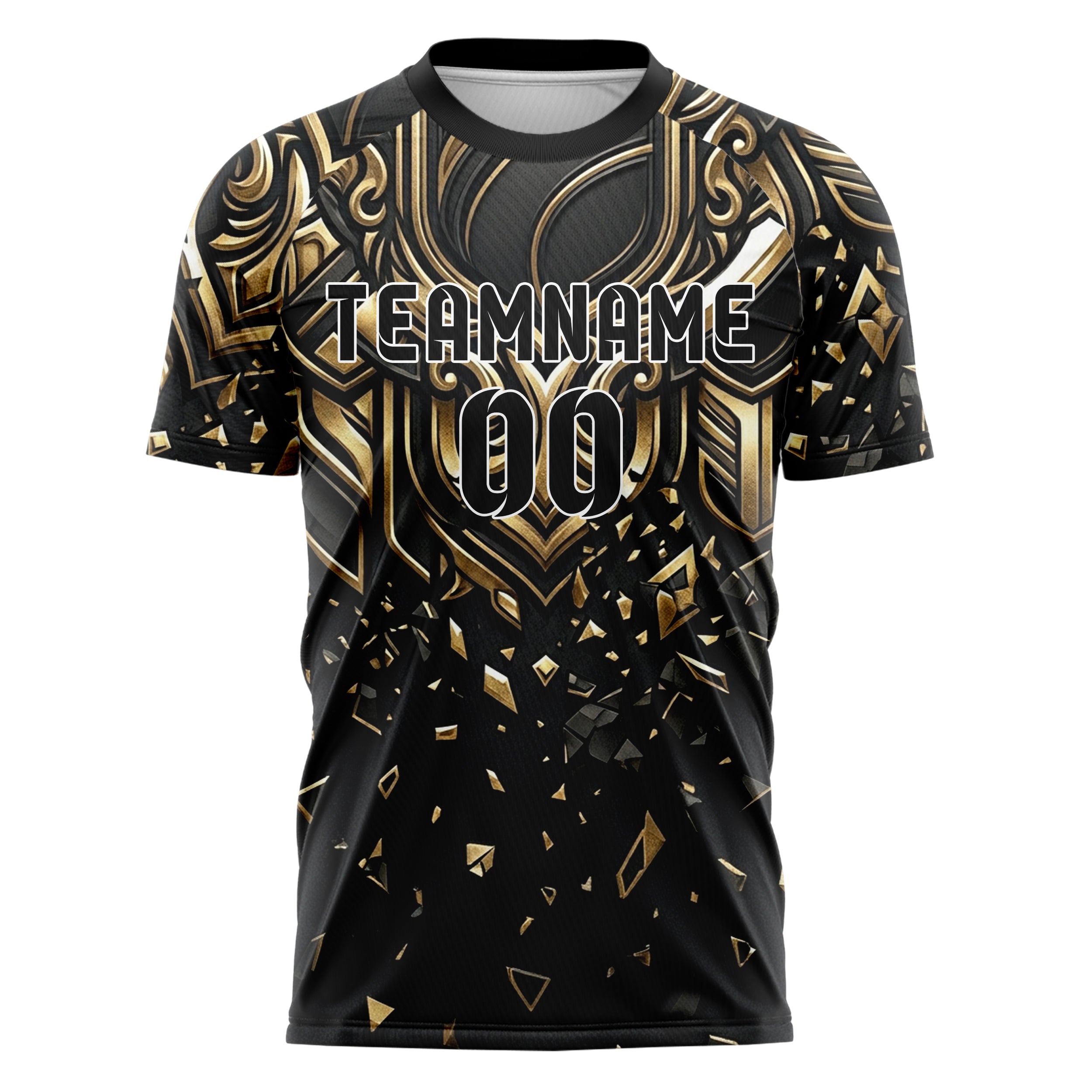 Black Gold White Embossed Crest Relief Custom Soccer Jersey
