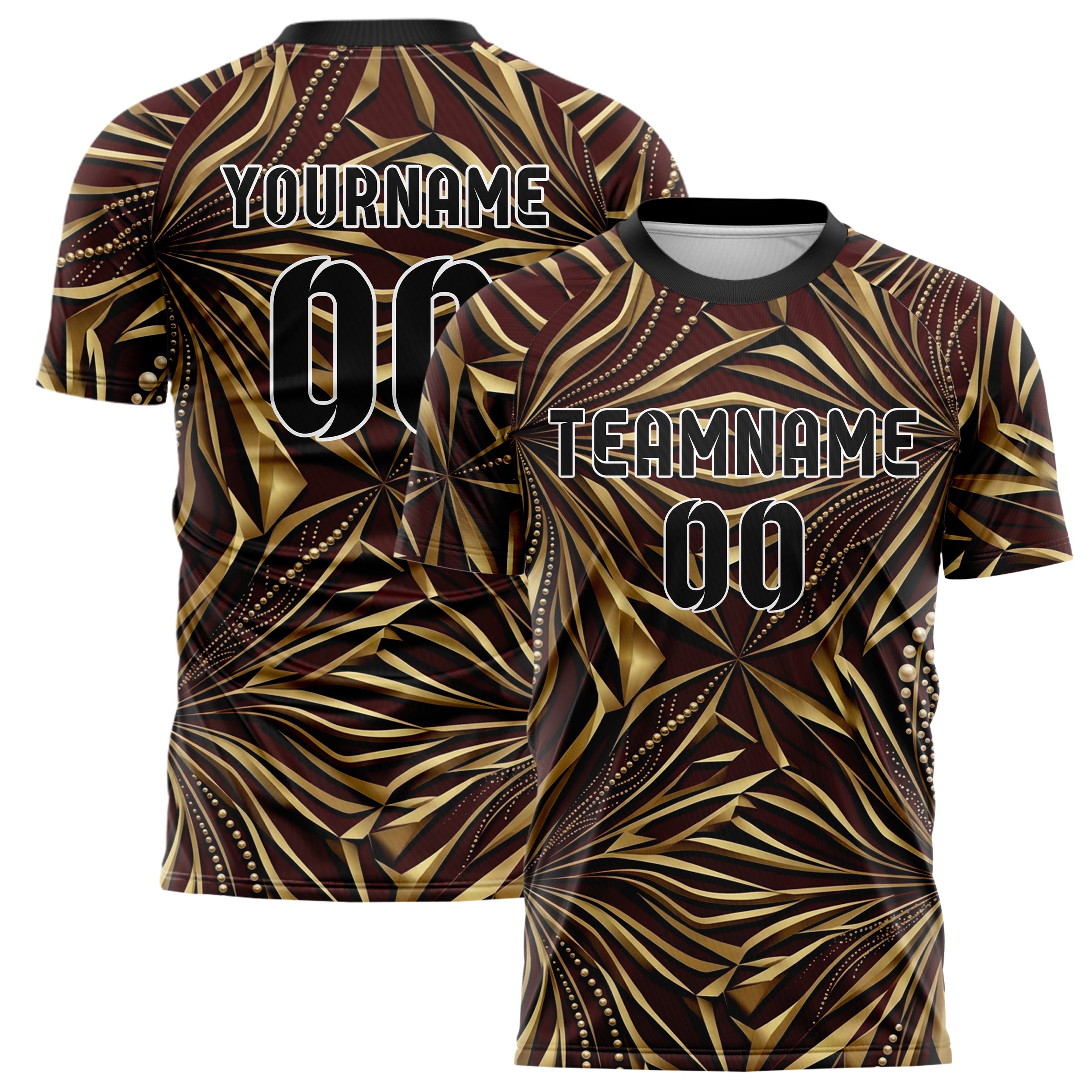 Deep Red Gold Black Champagne Bubble Lattice Custom Soccer Jersey