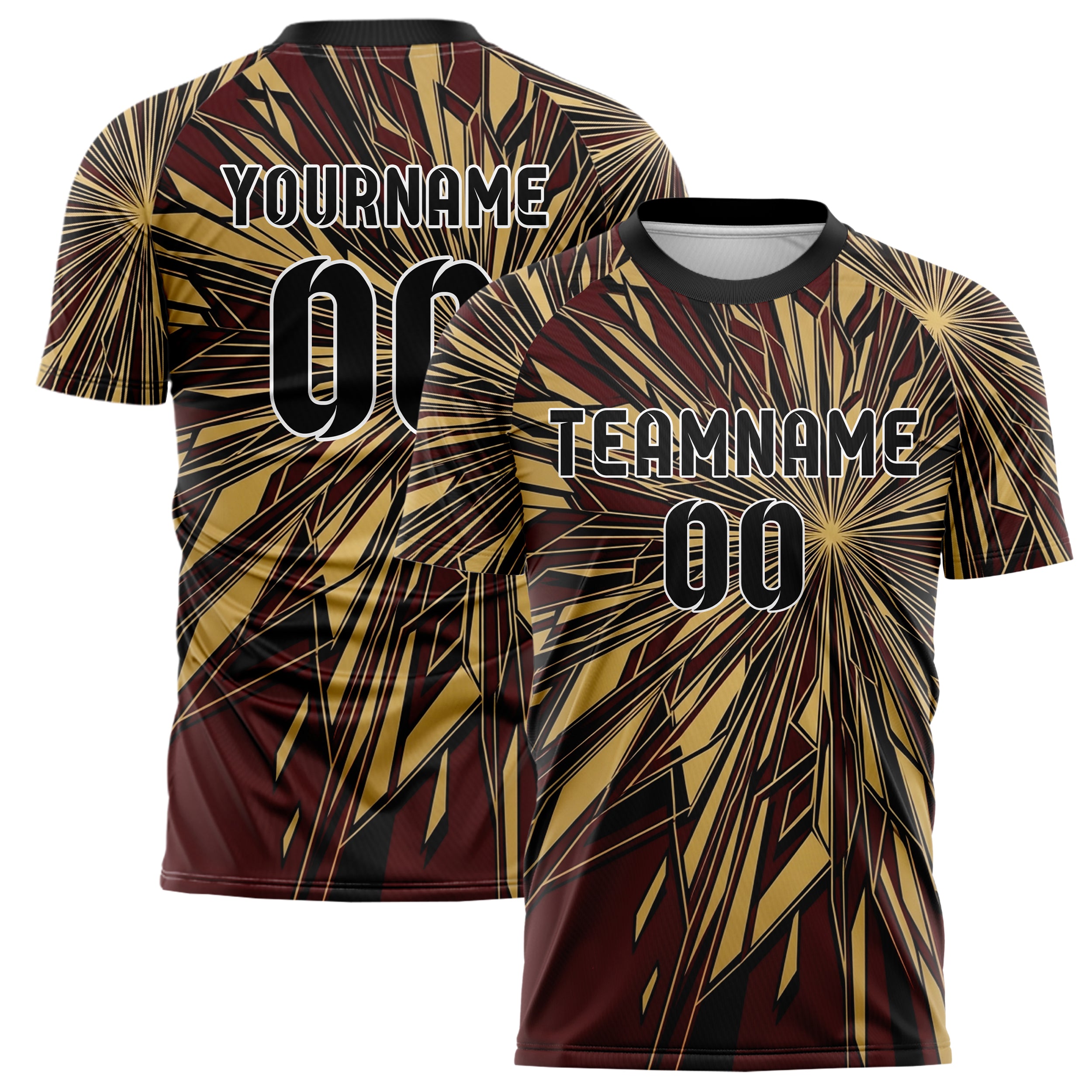 Deep Red Gold Black Porcelain Inlay Geometry Custom Soccer Jersey