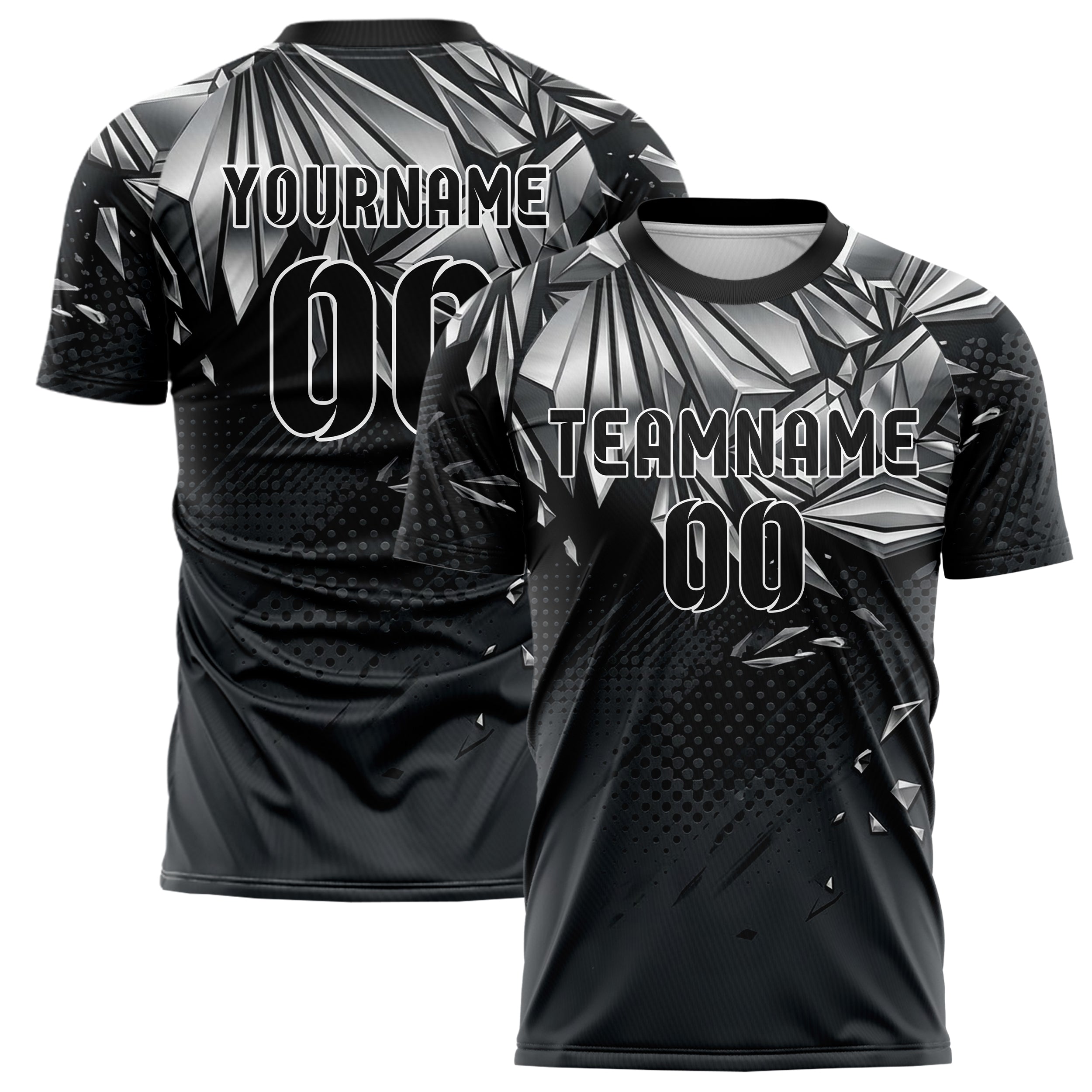 Black Silver Graphite Jewelry Facet Cascade Custom Soccer Jersey