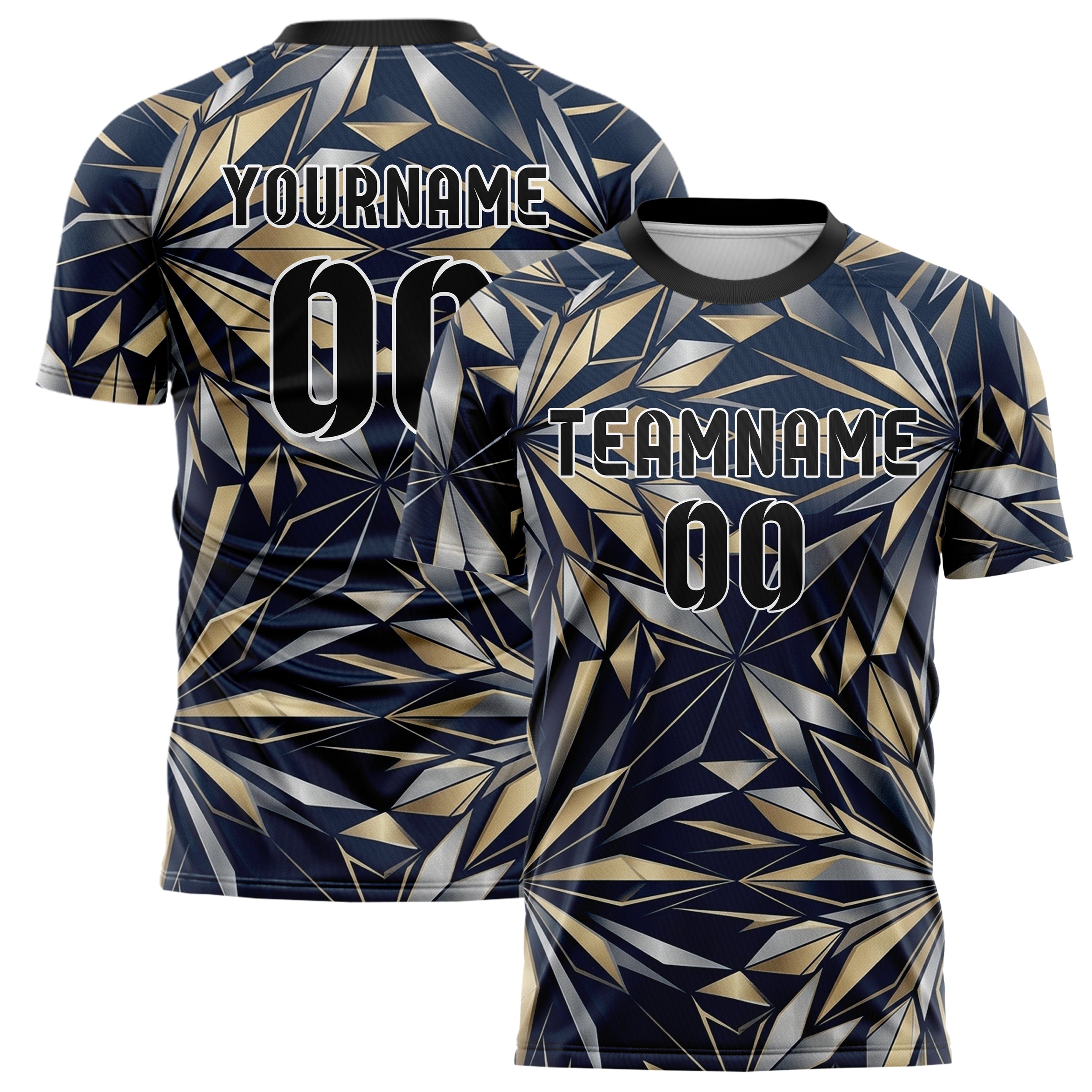 Navy Champagne Silver Jewelry Facet Cascade Custom Soccer Jersey