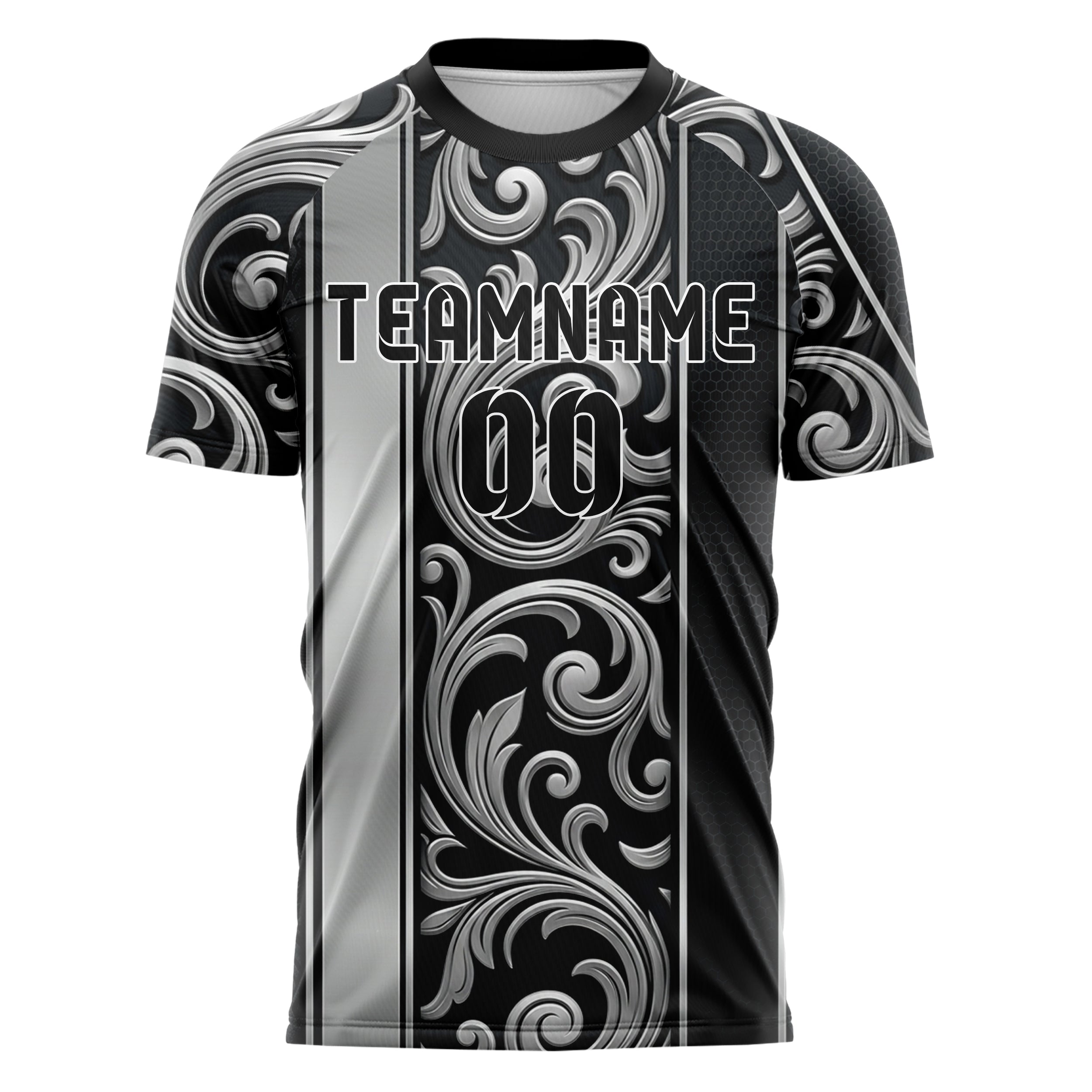 Black Silver Graphite Velvet Baroque Shadow Custom Soccer Jersey