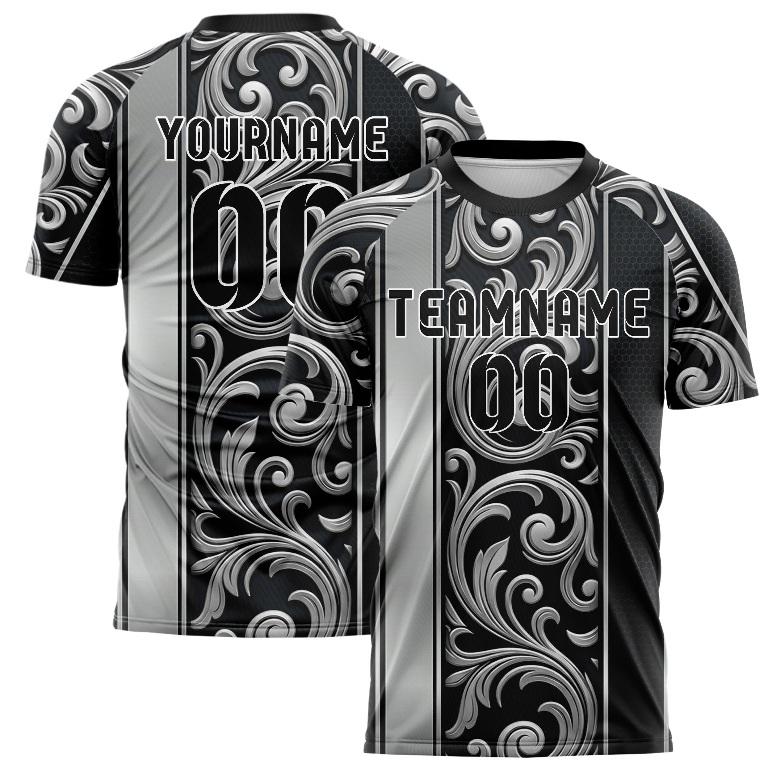 Black Silver Graphite Velvet Baroque Shadow Custom Soccer Jersey