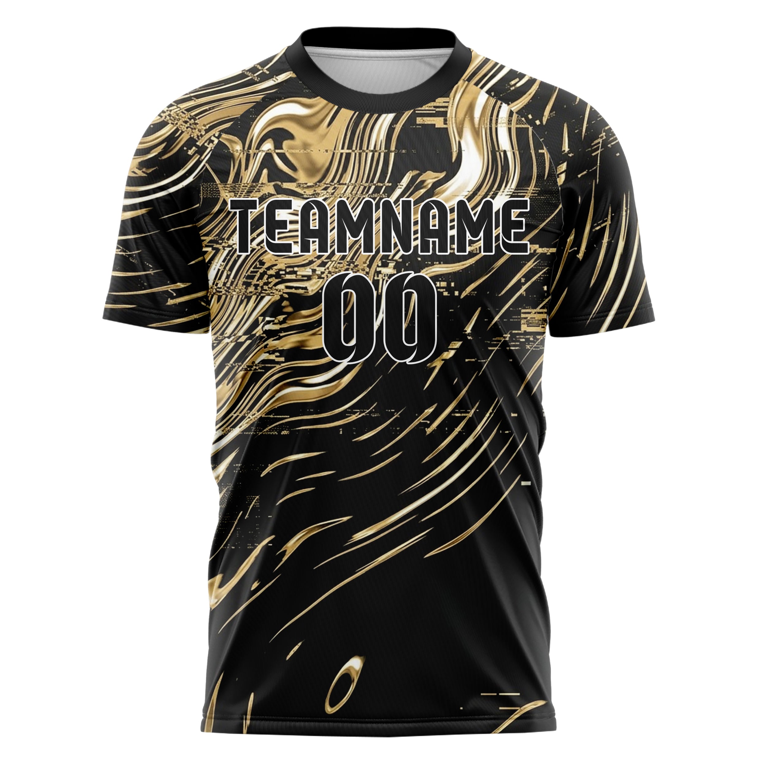 Black Gold White Molten Metal Ribbon Custom Soccer Jersey