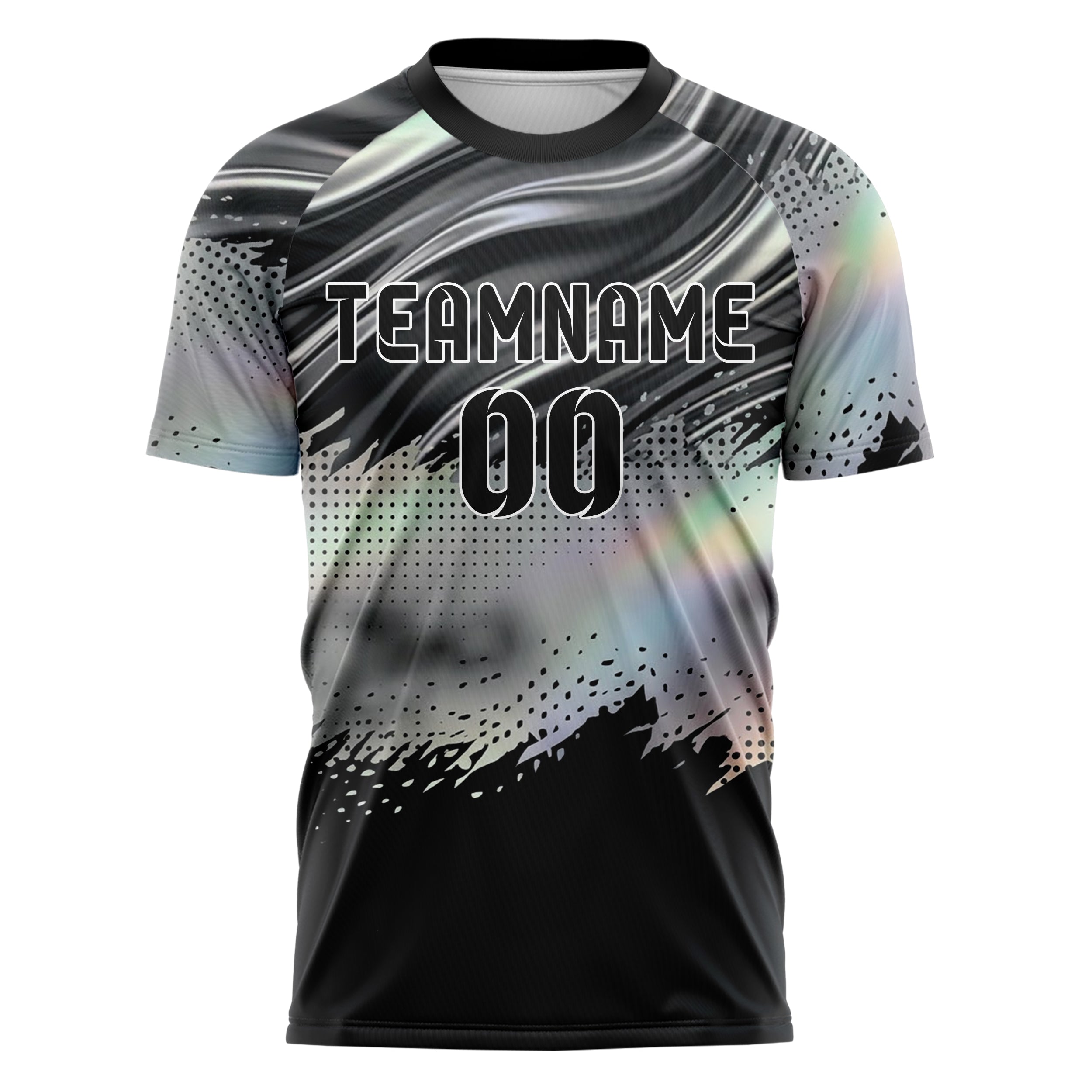 Black Silver Graphite Silk Wave Drapery Custom Soccer Jersey