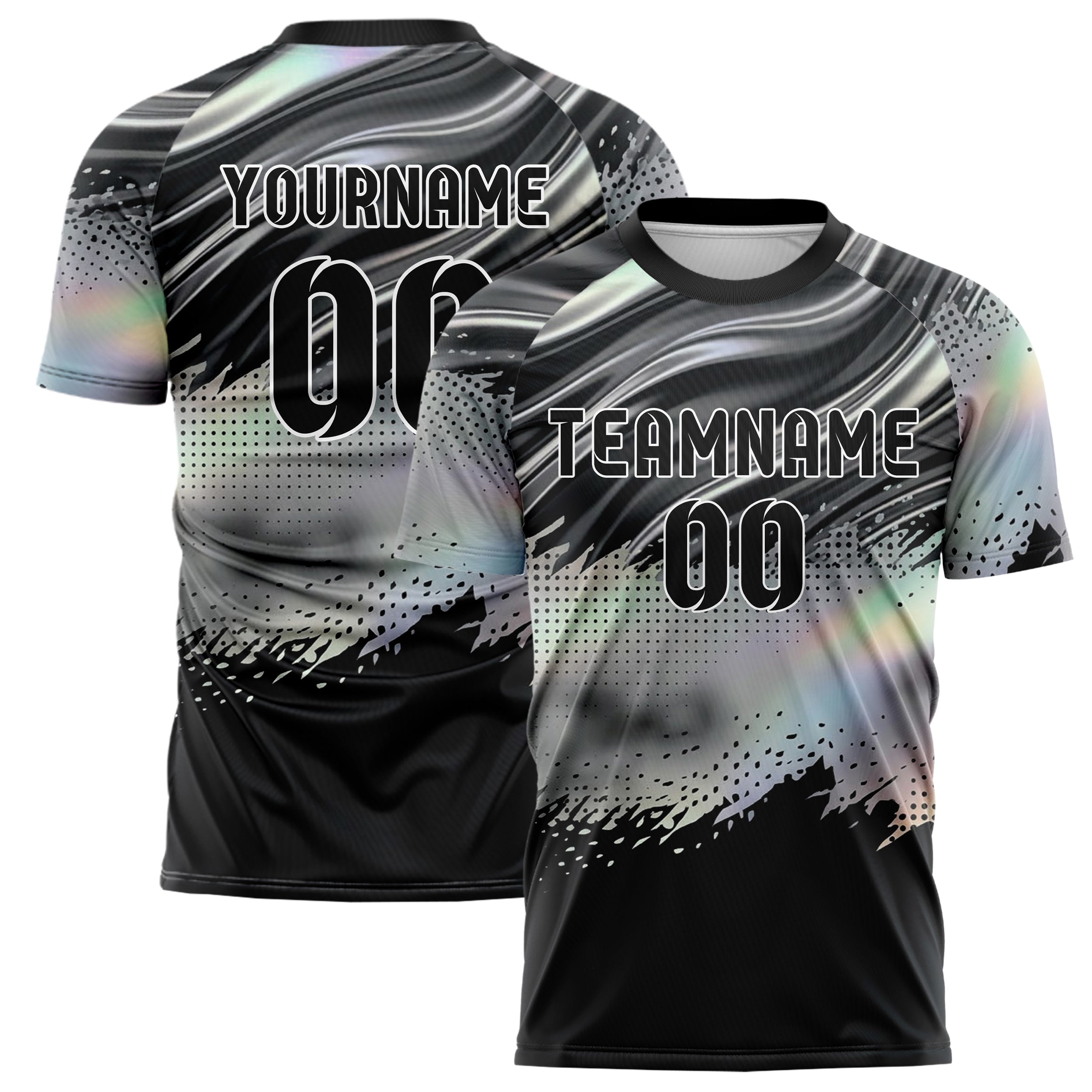 Black Silver Graphite Silk Wave Drapery Custom Soccer Jersey