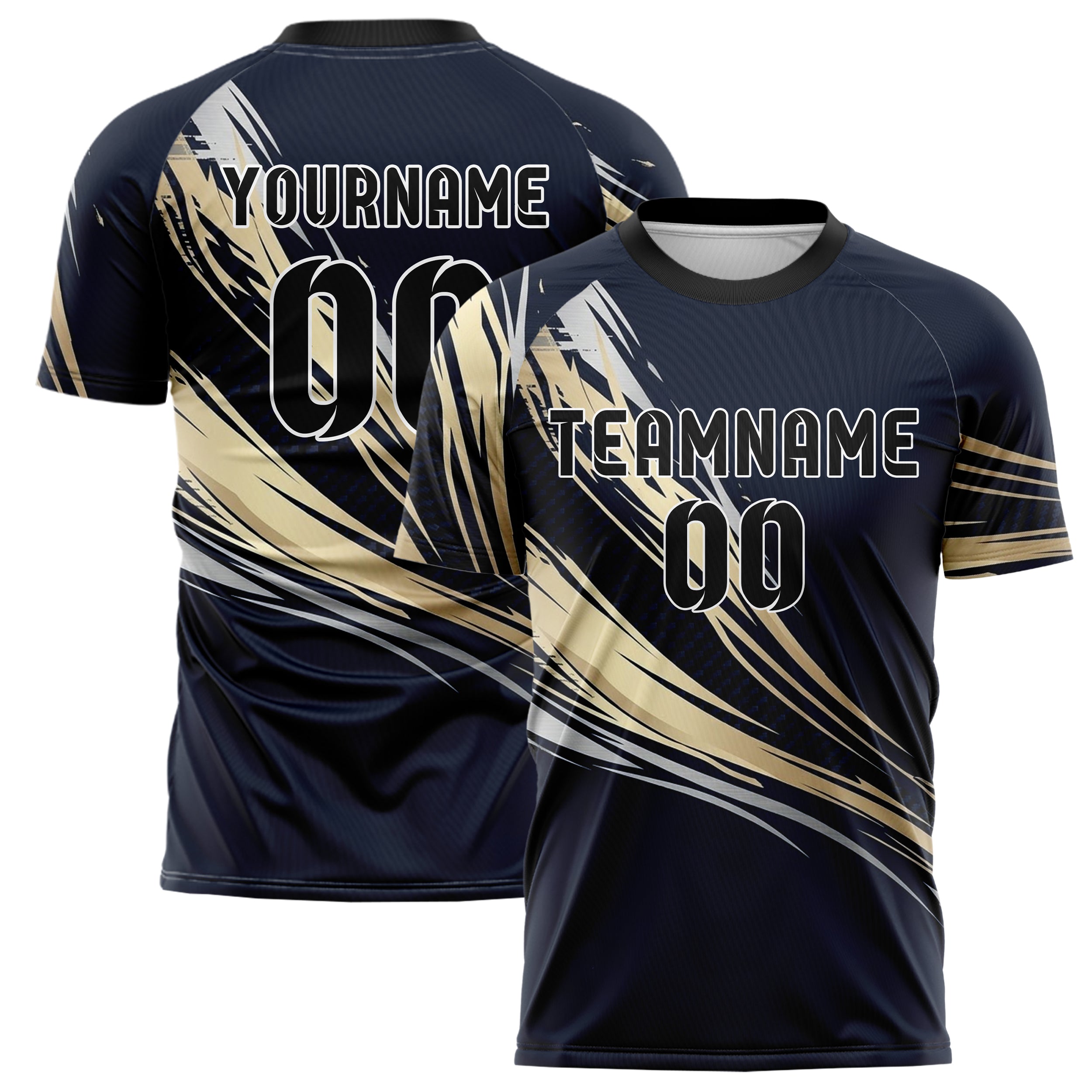 Navy Champagne Silver Carbon Satin Armor Custom Soccer Jersey