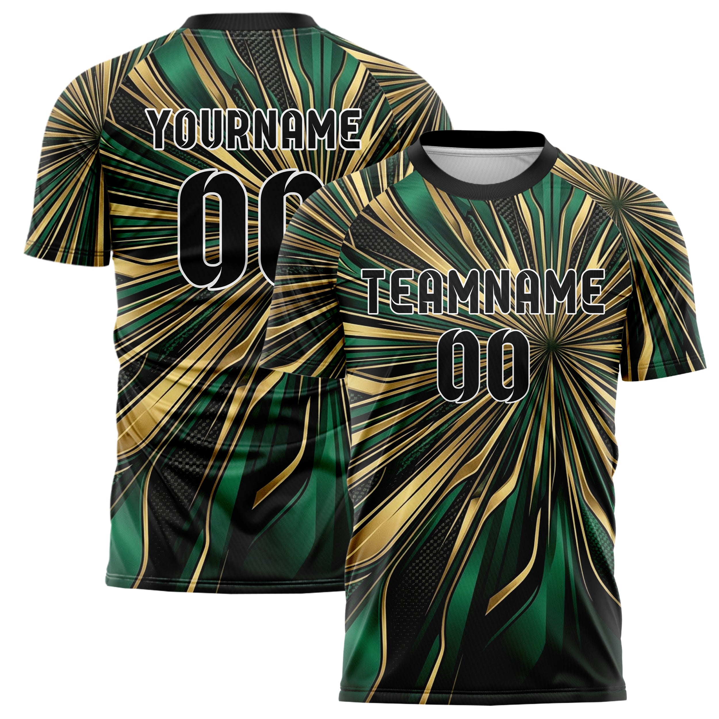 Emerald Gold Black Carbon Satin Armor Custom Soccer Jersey