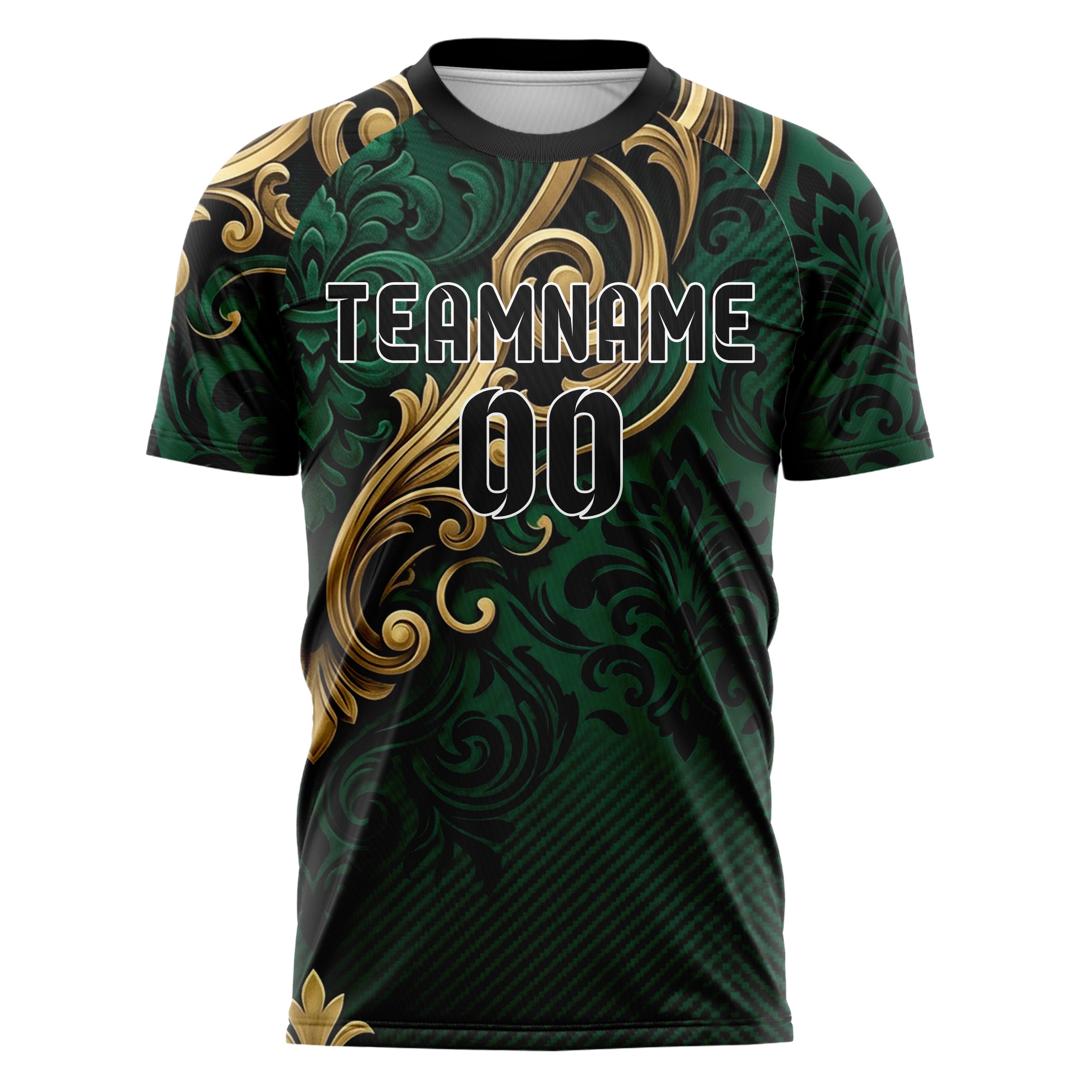 Emerald Gold Black Velvet Baroque Shadow Custom Soccer Jersey
