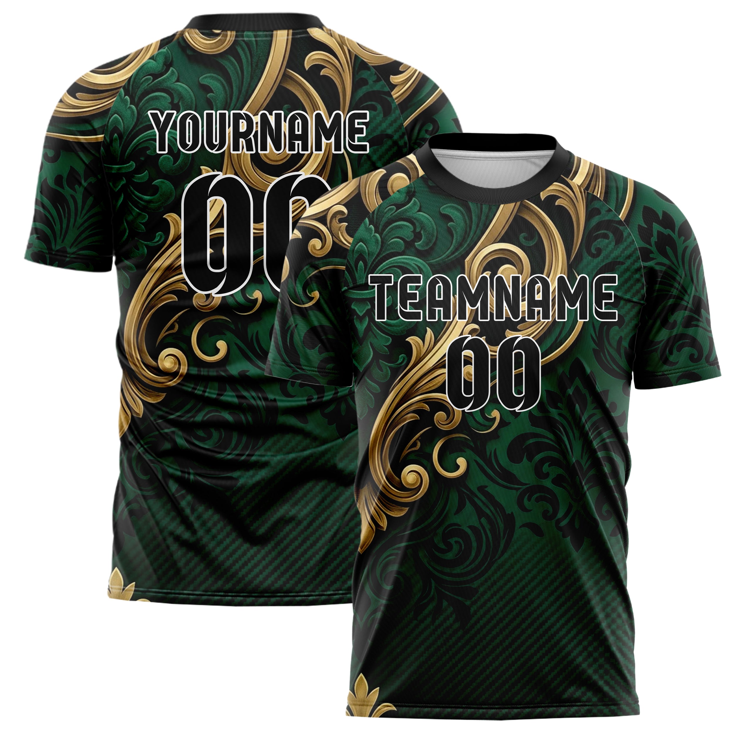 Emerald Gold Black Velvet Baroque Shadow Custom Soccer Jersey