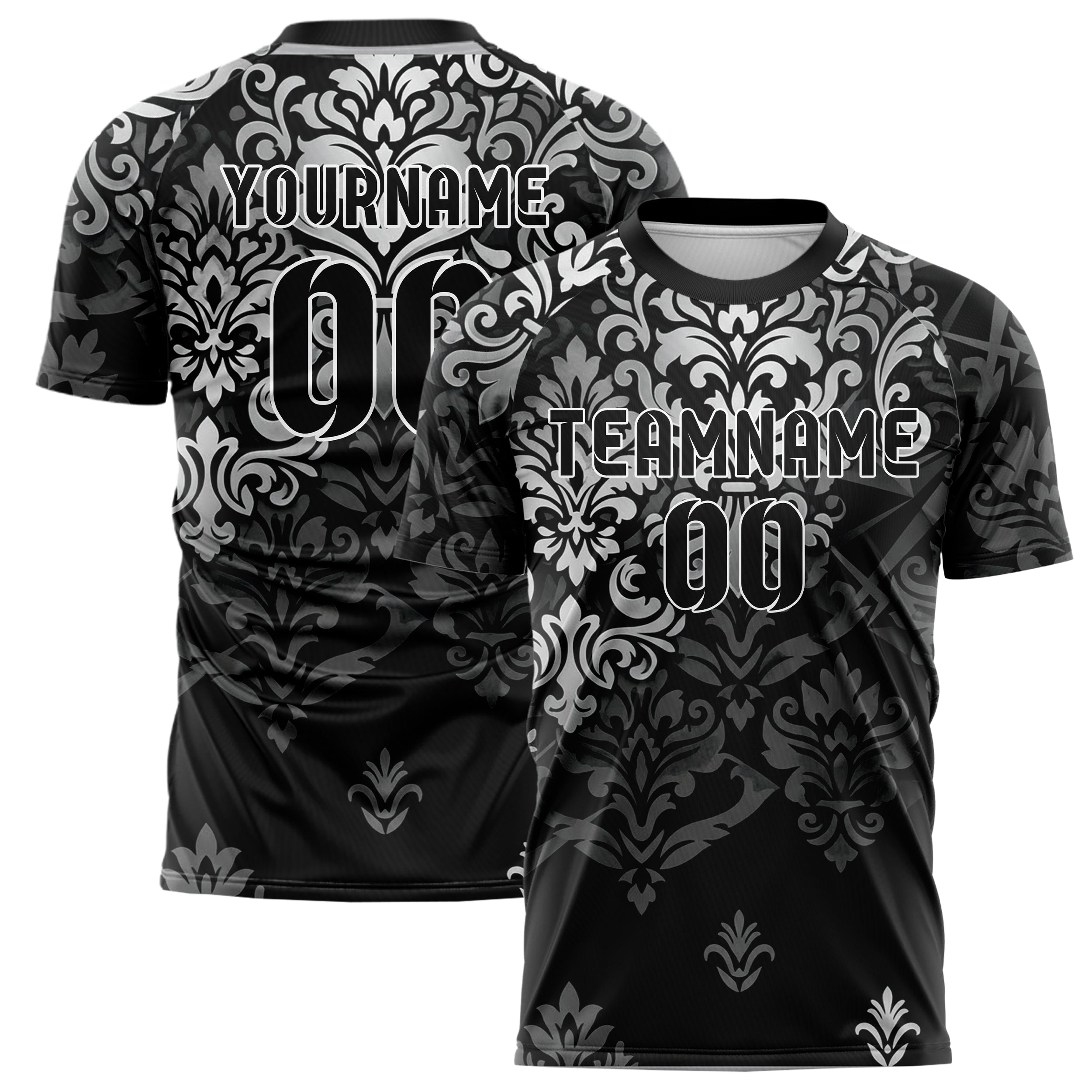 Black Silver Graphite Velvet Baroque Shadow Custom Soccer Jersey