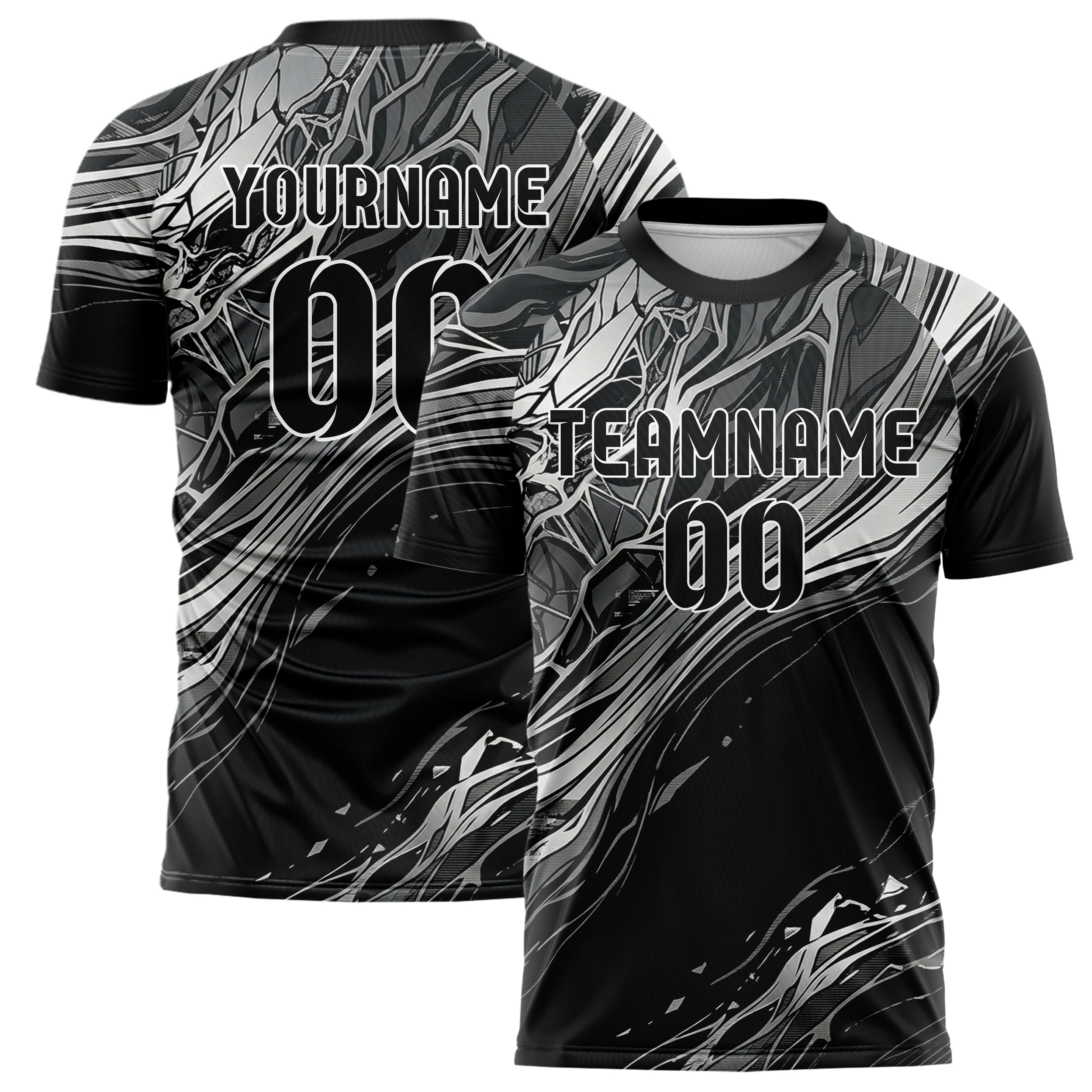 Black Silver Graphite Onyx Marble Veining Custom Soccer Jersey