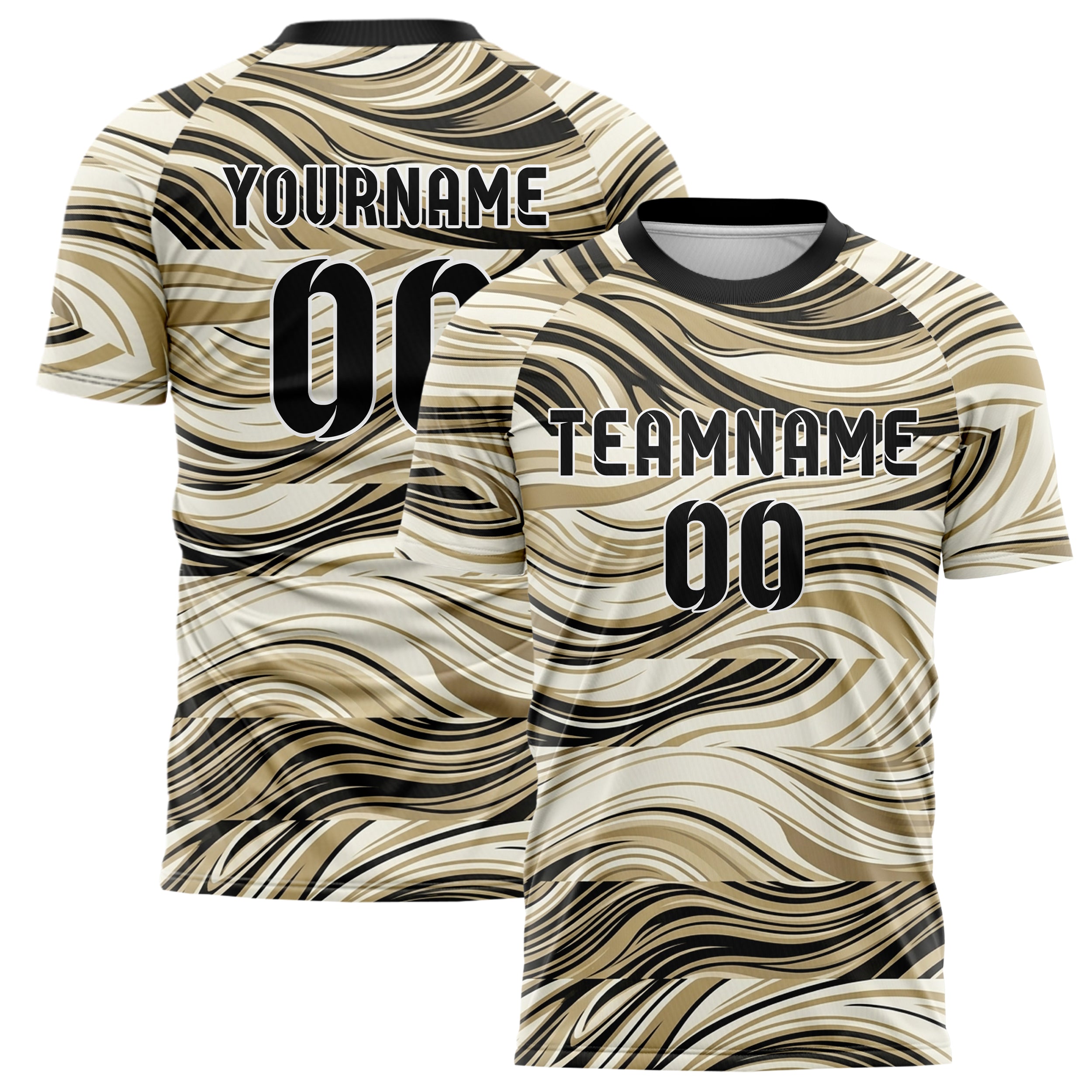 Ivory Black Gold Molten Metal Ribbon Custom Soccer Jersey